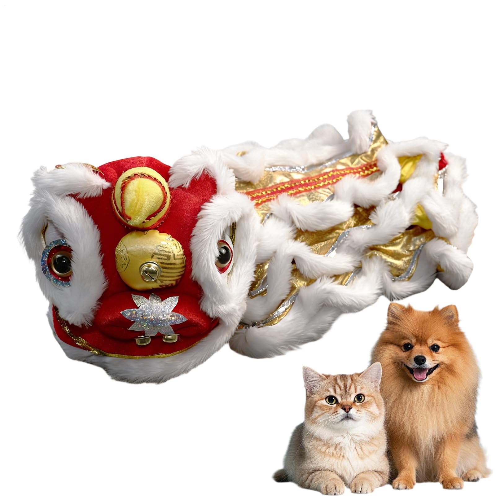 Chinesisches Löwentanz Hundekostüm - Welpen Kostümkleidung - Neujahr Hundeoutfit | Für Haustierbesitzer Tierfreunde Chinesisches Neujahrsfest Motiv Party Foto Feier Umzug Familientreffen