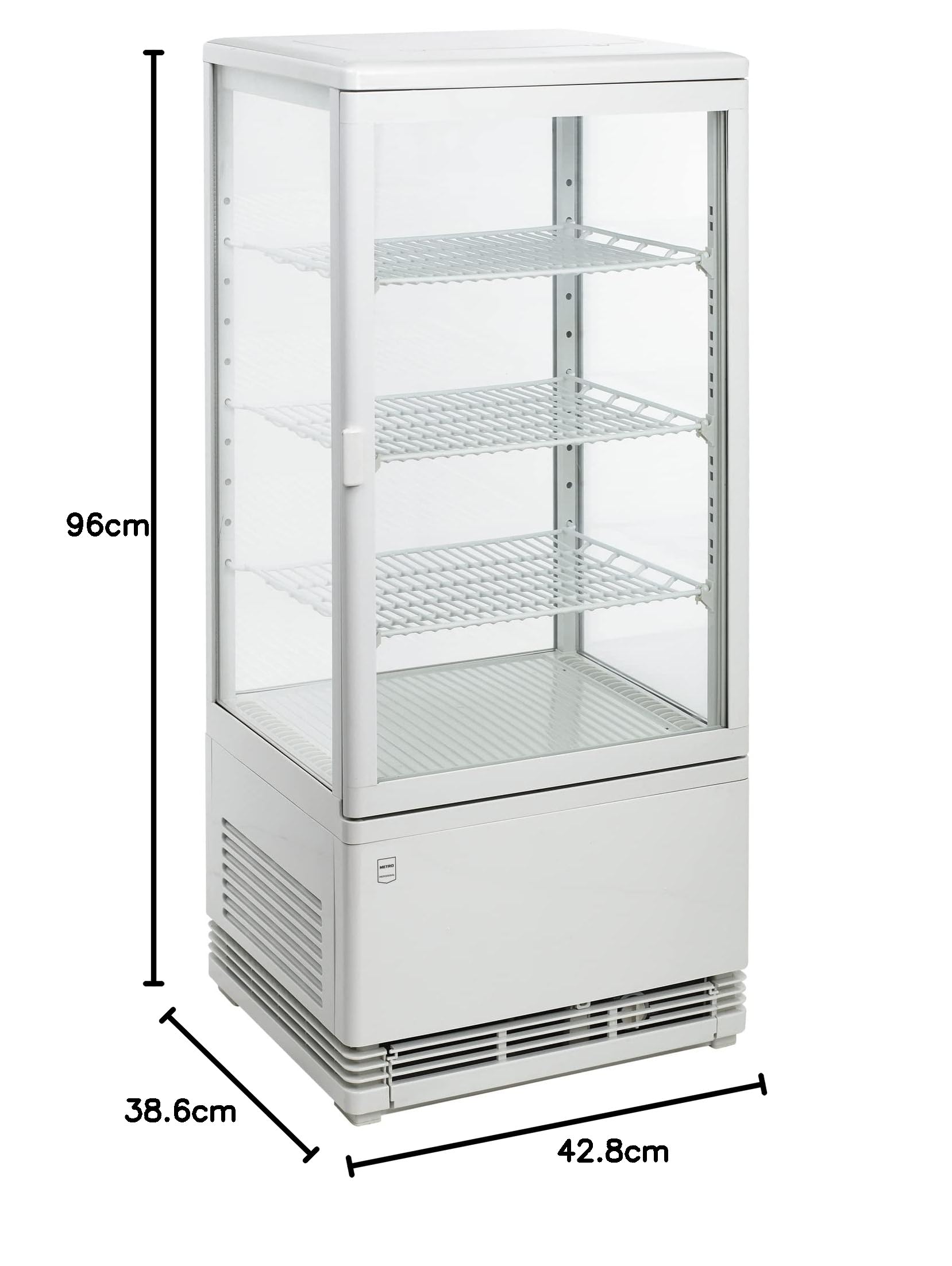 METRO Professional Vitrina refrigerada GGC2078B, plástico/vidrio, 42.8 x 38.6 x 96 cm, 78 L, enfr. por ventilación, cristal de seguridad, Blanco