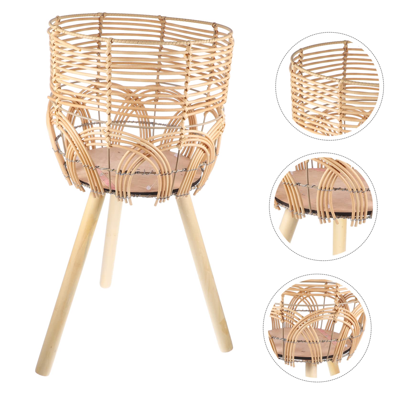 Happyyami Porte-Plantes D'intérieur sur Pied en Bambou Tressé Beige