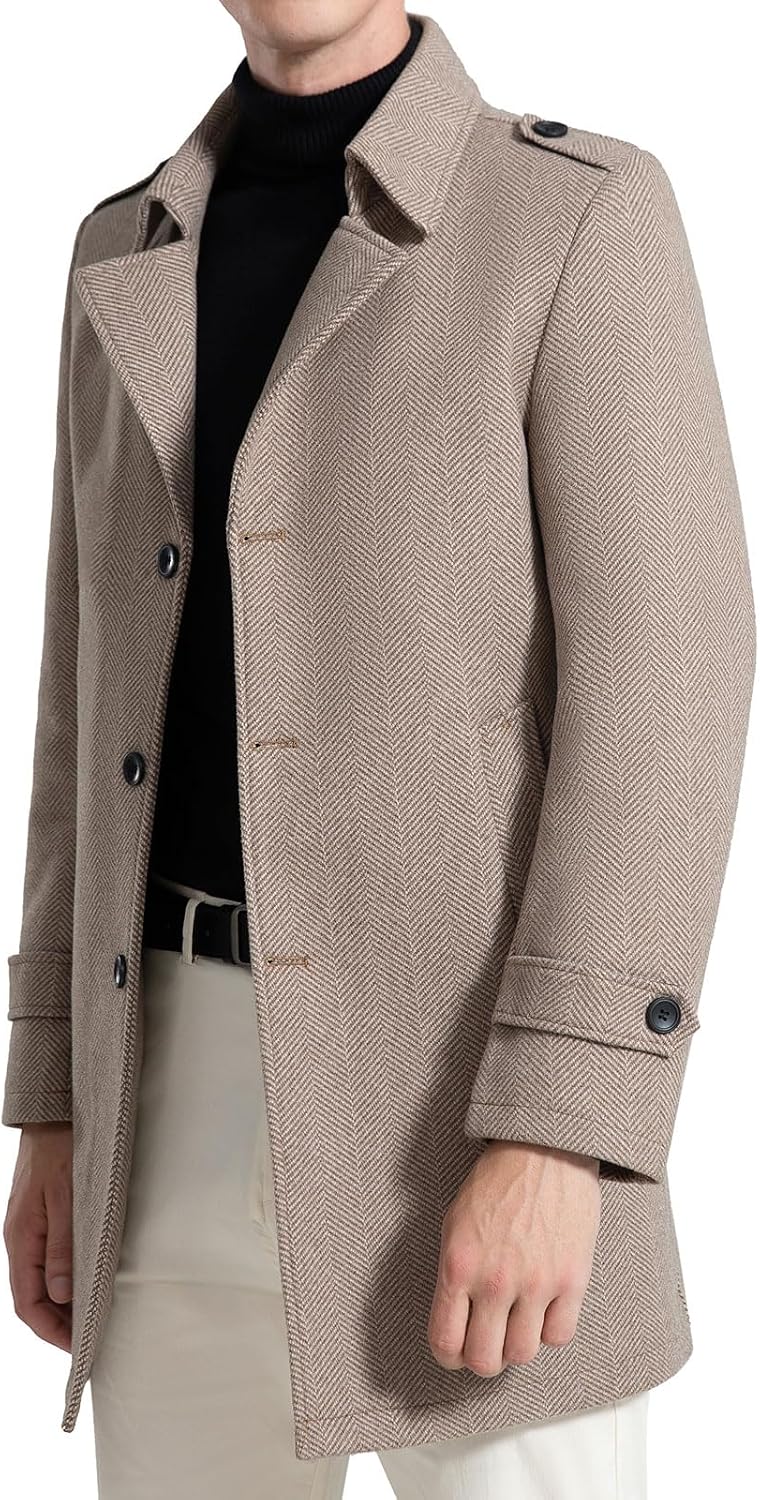 FTIMILD Men's Wool Pea Coat: A Closer Look at the Herringbone Texture