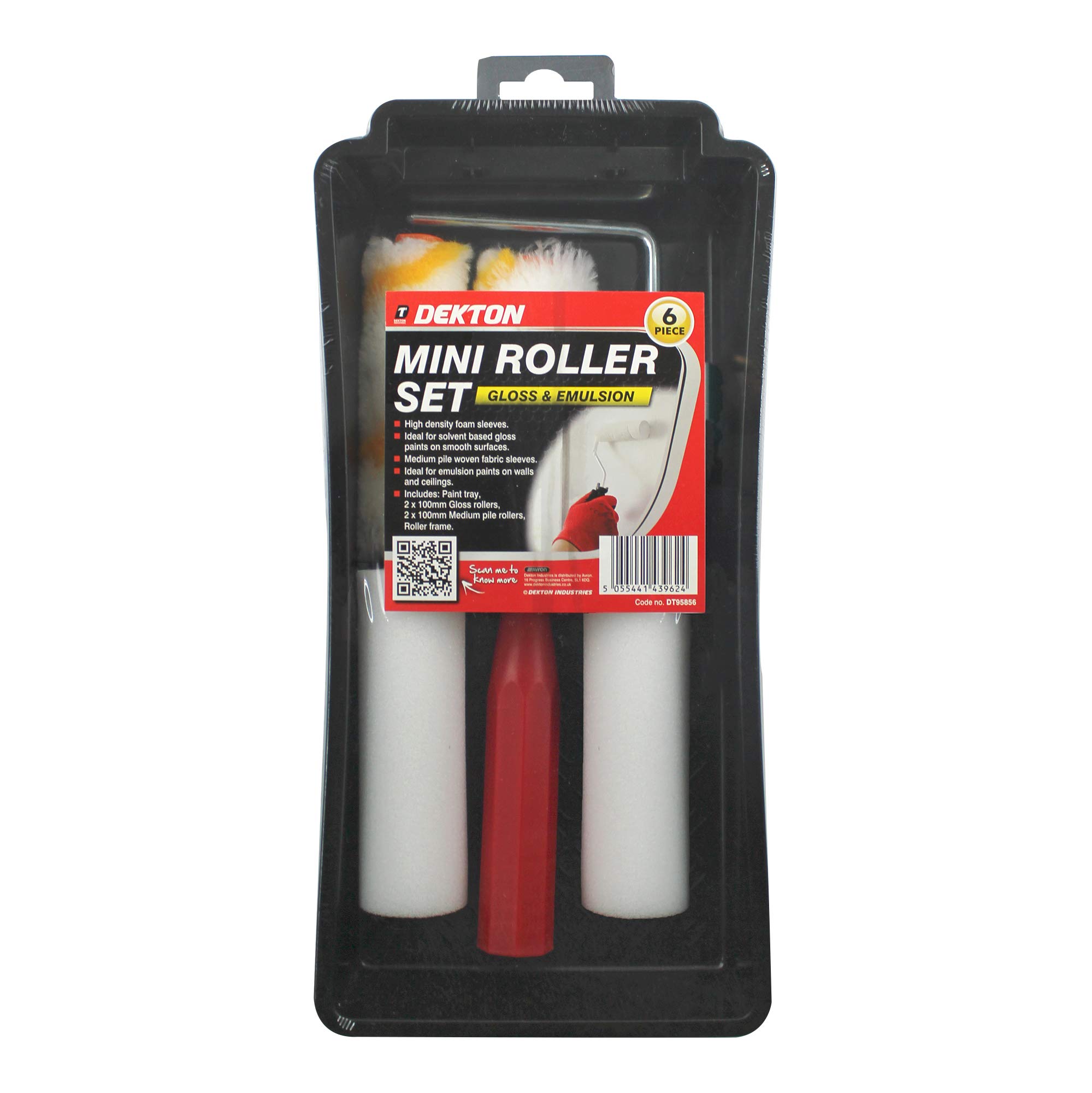 Dekton Red/Black Dt95856 6Pc Mini Roller Set Gloss & Emulsion, With Paint Tray