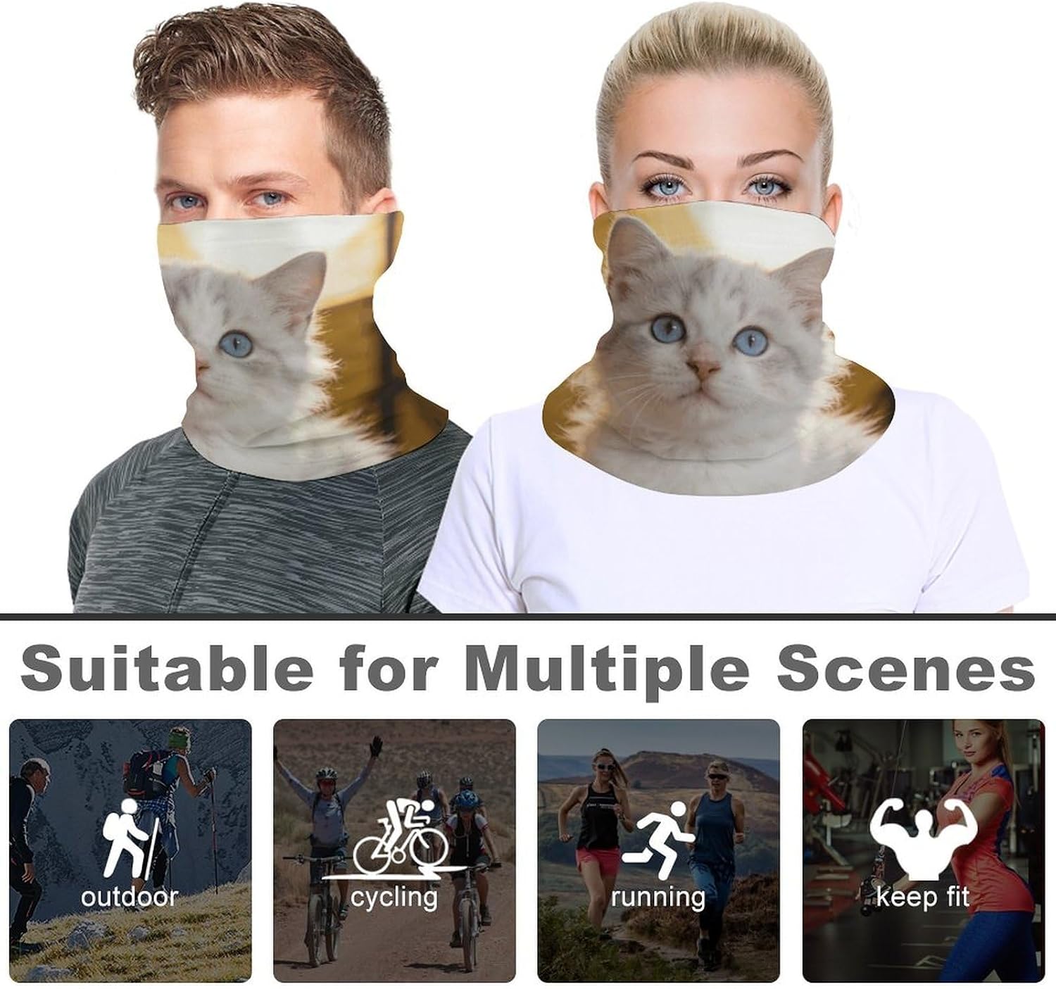 Cute Kitten Neck Gaiter Face Mask for Men And Women Breathable Dustproof Face Cover Scarf for Outdoor Sports Sun Protection Bandana for Fishing Hiking image 4