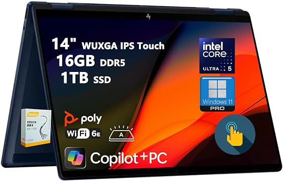 HP OmniBook X Flip 2-in-1 Laptop | 14" WUXGA IPS Touch | Intel Core Ultra 5 226V | 16GB DDR5 1TB SSD | AI PC for Creator Designer Business Professional Win11 Pro w/DLCA Accessory