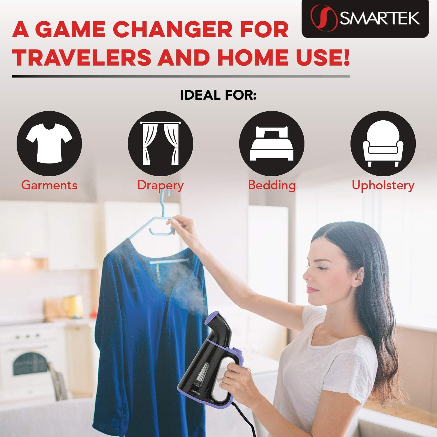 Steamer for Clothes - Travel Steam Iron |Portable Handheld Steamer| Removes Odor & Wrinkles | Safe on Most Fabrics Furniture, Garments, Linens, Textiles, Cotton, Wool | Black & Purple