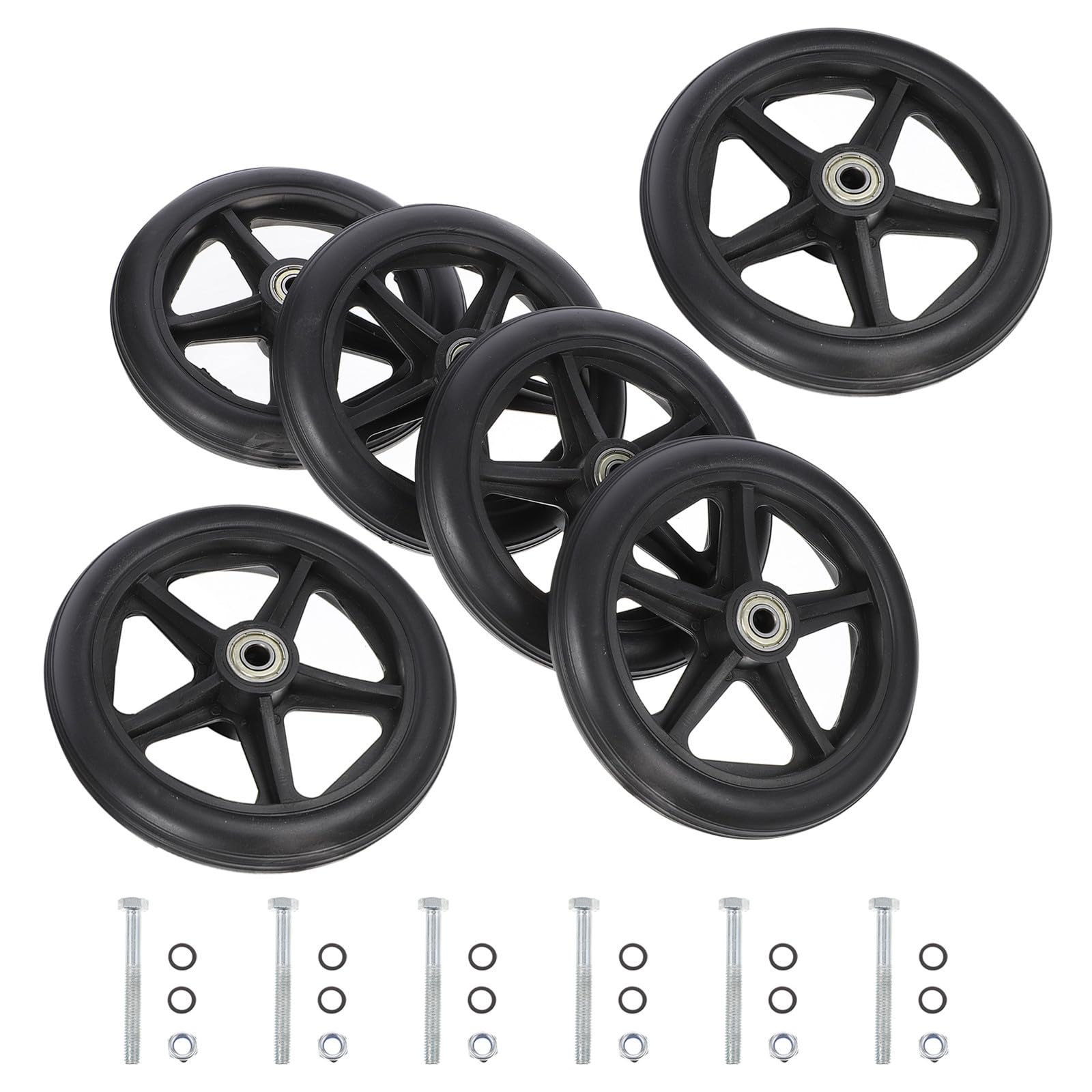Ruedas de Repuesto para Andador y Silla de Ruedas, 6 Piezas con Eje y Tornillos Preinstalados, Material Abs y Acero, Agarre Firme para Uso en Interiores y Superficies Planas