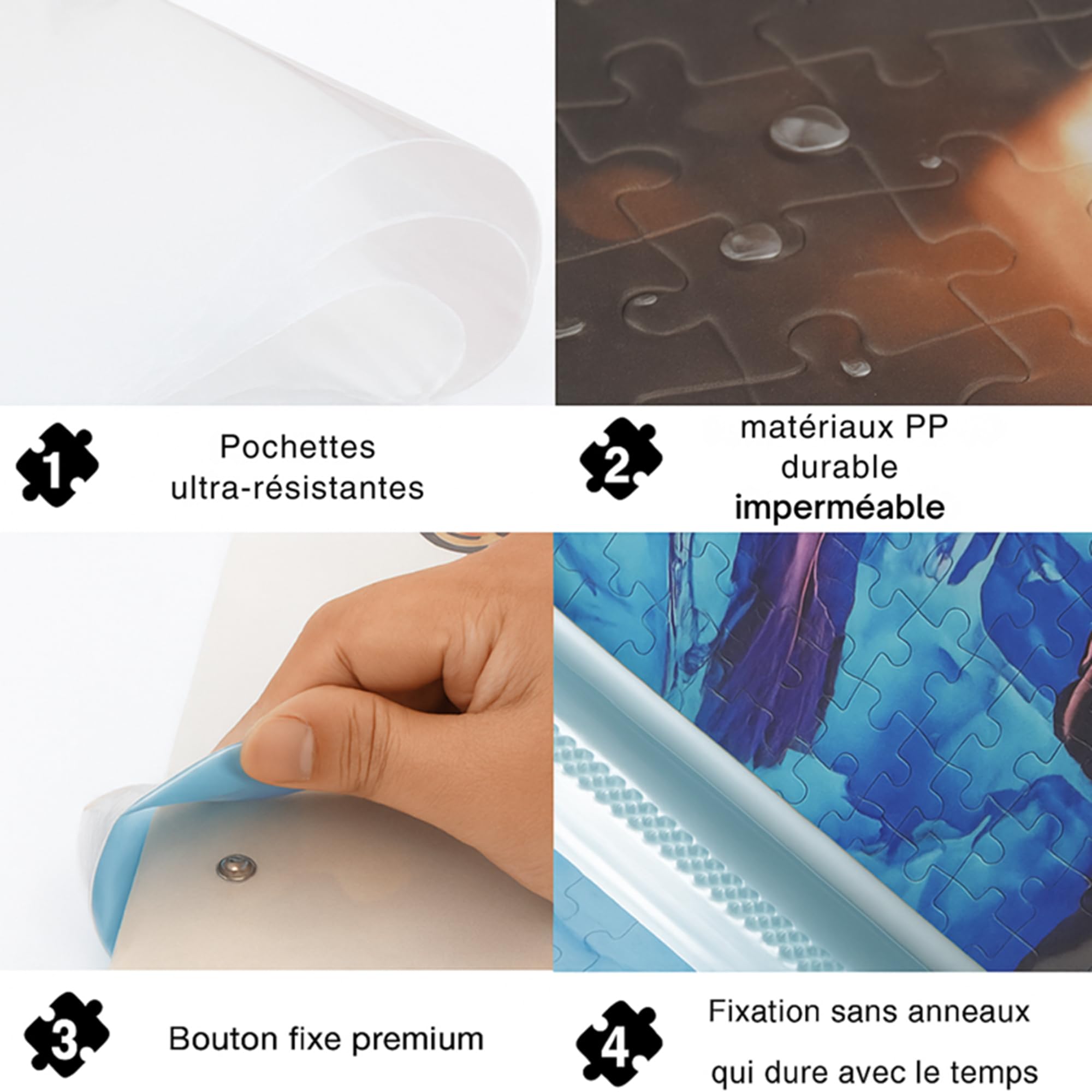 Classeur Puzzle 1000 Pièces – 20 Pochettes Double Face, 6 Plateaux de Tri – Album Rangement Antipoussière, Pochette Transparente Intégrée – Marque Française