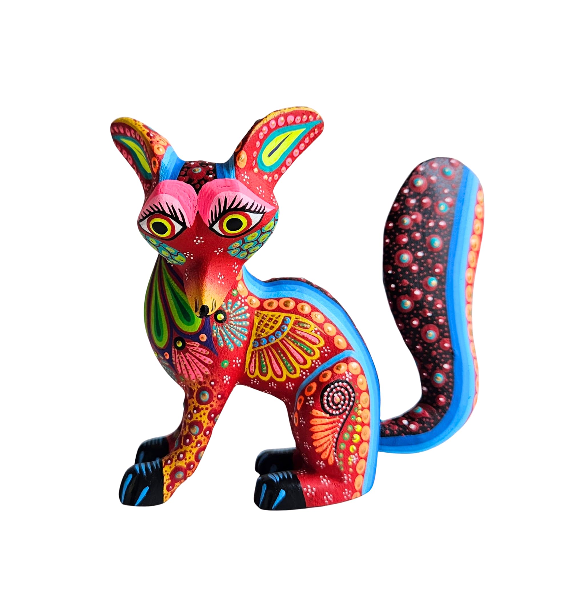 ALKIMIA INC Mexican Alebrije Fox Wood Carving Handcrafted Sculpture (Red)
