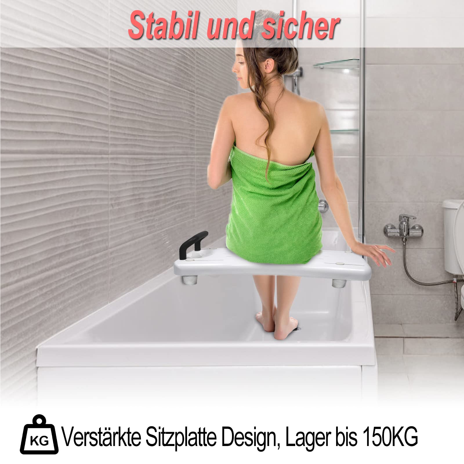 YRHome Planche de Bain pour Personnes Âgées et à Mobilité Réduite, Banc de Baignoire Adulte, Siège Baignoire Ergonomique, Poids Max 150kg, Siège Baignoire Avec Poignée Noire - 70 x 30 x 5 cm
