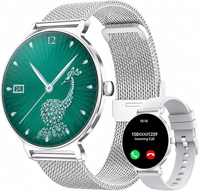 AMOLED Women’s Smart Watch 1.27 Inch HD, Bluetooth 5.4 Smartwatch, Women’s Smart Watch, 120+ Sports Modes, 200+ Dials, 24H Health Tracker (Sommeil, FC, SpO2), Compatible with Android iOS, Argenté