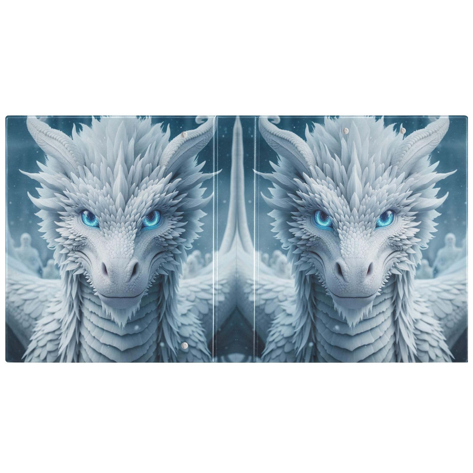 Weißer Drache mit blauen Augen, 3,8 cm, 3-Ringbuch, D-Ringbuch mit rutschfestem Metallclip, dekorativer niedlicher Ordner für Arbeit, Schule, Büro, 1 Packung