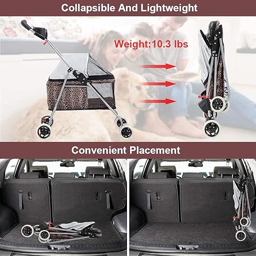 Miniatura 4 de HGS Cochecito de 4 ruedas para perros y gatos, transportador de viaje portátil con portavasos, capacidad de 35 libras, plegable, impermeable, para
