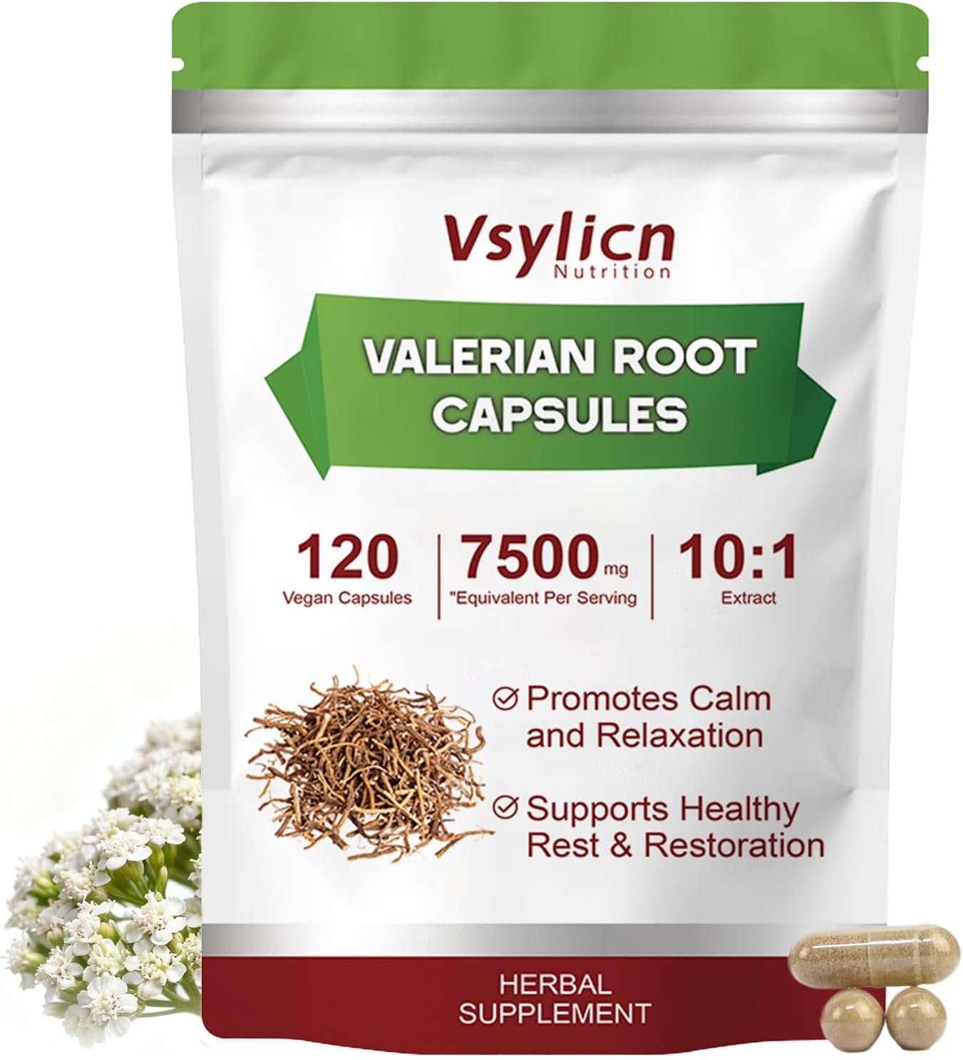 Valerian Root 120 Capsules, 7500mg High Strength Extract, for Sleeping & Relaxation, 10:1 Extract for Calm, Rest, Maximum Strength Relaxation
