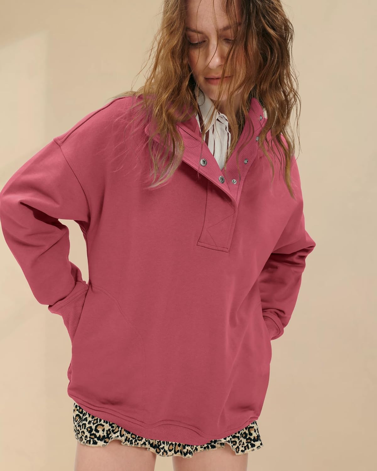 Locachy Womens Oversized Sweatshirt Hoodies Button Henley Neck Pullover Tops Fashion Outfits Clothes - Image 6