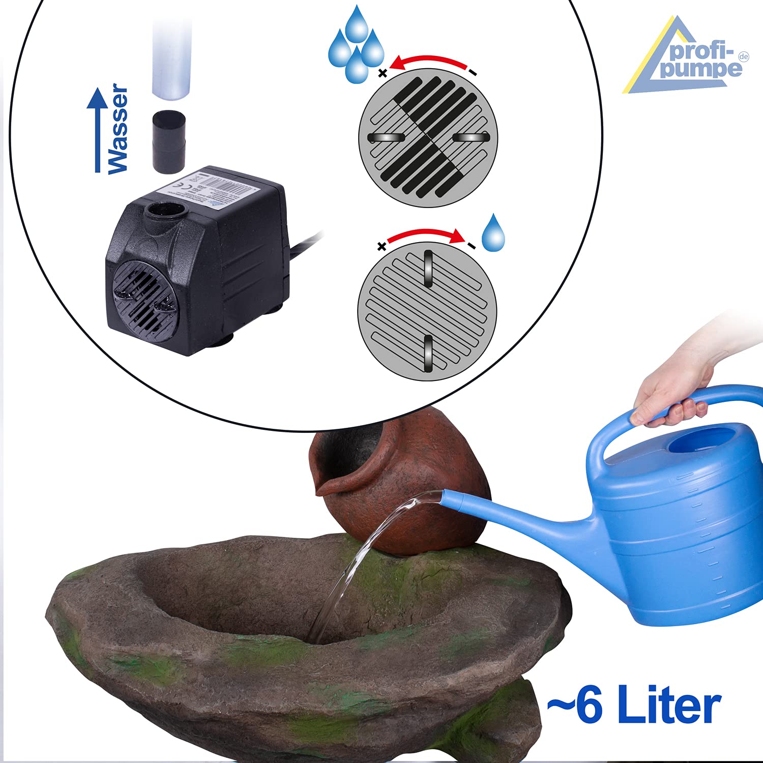 Fontana da giardino, fontana decorativa, fontana da interni, 230 V, cascata, gioco d'acqua per giardino, laghetto da giardino, terrazza, balcone, molto decorativa (AMPHORE con luce a LED)