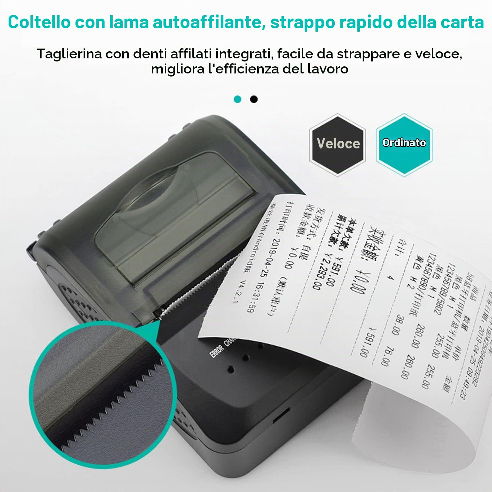 Stampante per Ricevute Bluetooth, POS-5809DD Mini Stampante per Ricevute POS Wireless da 58 Mm Stampante Termica Portatile da 90 Mm/s per Casa, Ufficio, Negozio, Compatibile con (Spina UE)