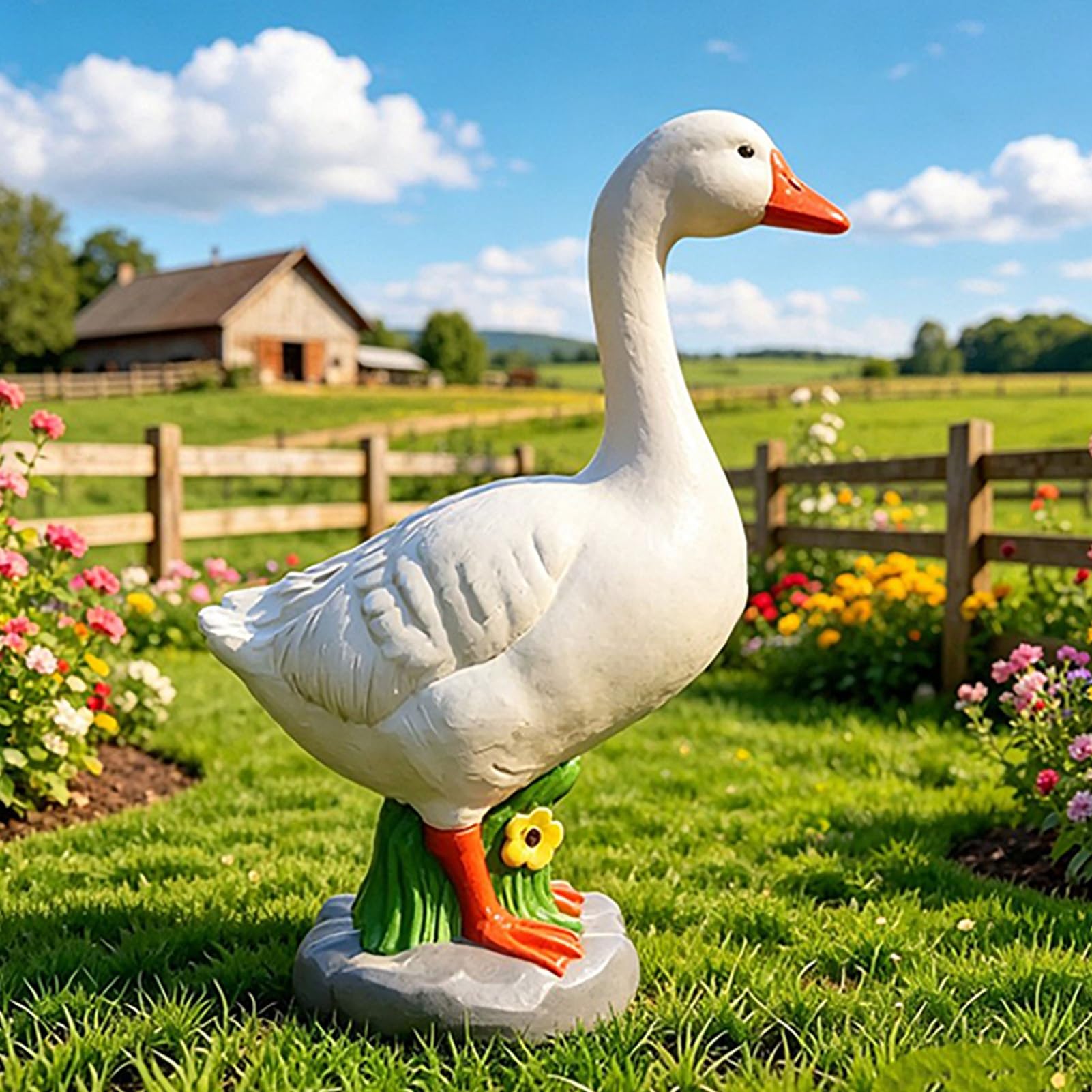 Fockety 60 Cm Duża Statuetka Gęsi na Ganek, Wewnętrzna i Zewnętrzna Rzeźba z żywicy z Ruchomym Kapeluszem Kowbojskim i bandaną, Figurka Dekoracyjna do Ogrodu, Tarasu, na balkon