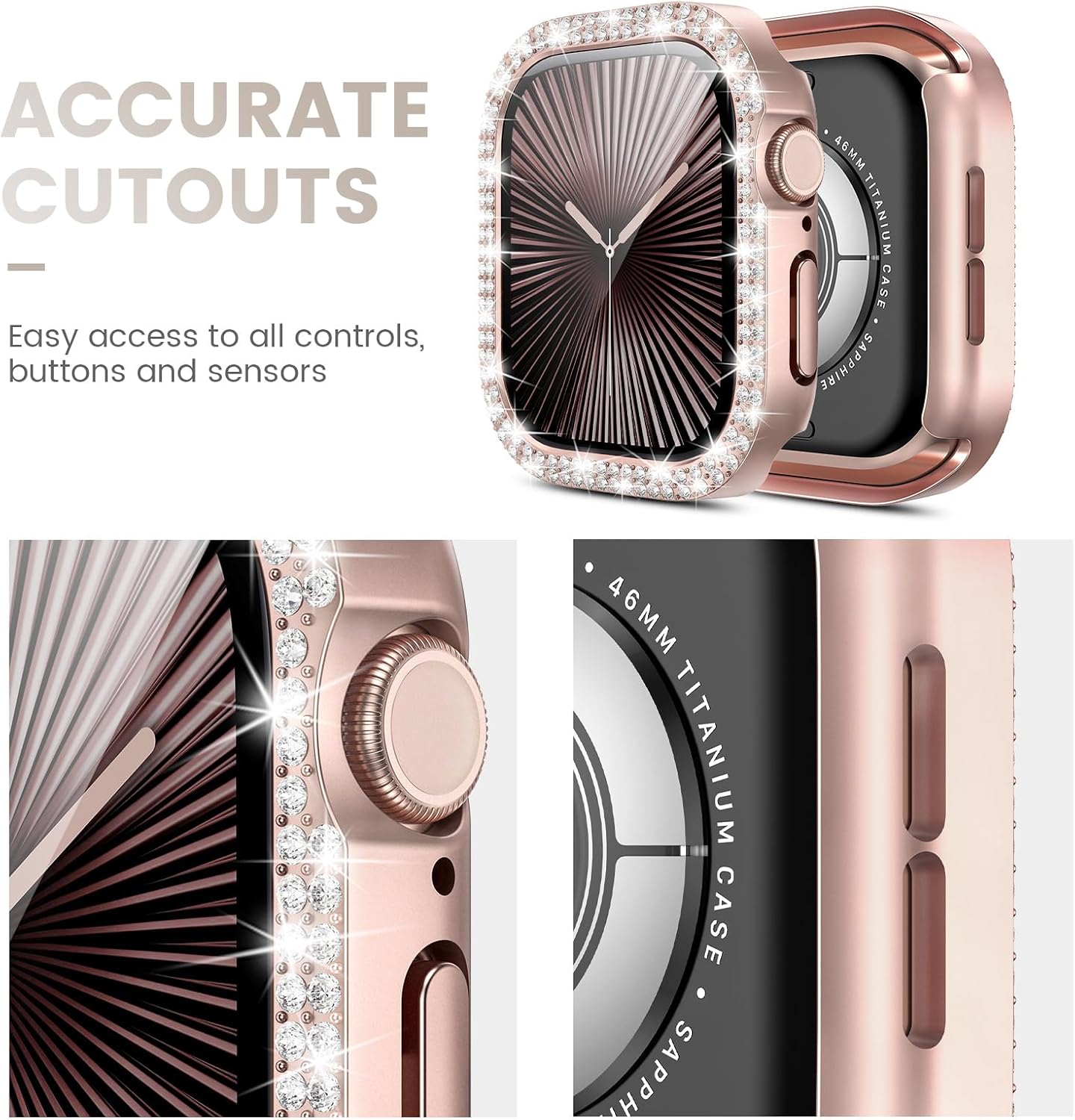 Tensea [3pcs for Apple Watch Screen Protector Case Series 11/10 42mm Accessories, iWatch Hard PC Diamond Bumper Case Built-in Tempered Glass Film, Protective Bling Face Cover for Women, 42 mm