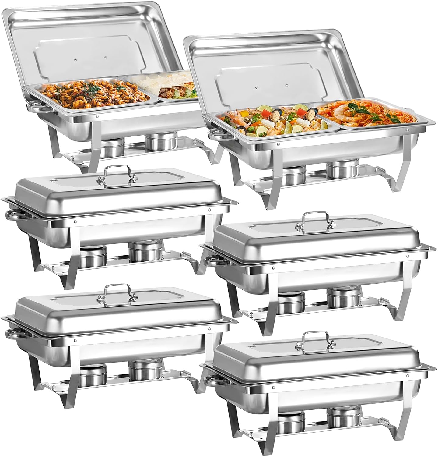 8QT Chafing Dishes for Buffet 6 Pack, Stainless Steel Chafing Dishes Buffet Set with Half-Size Pans, Chafers and Buffet Food Warmer for Parties, Birthday, Wedding