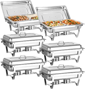 8QT Chafing Dishes for Buffet 6 Pack, Stainless Steel Chafing Dishes Buffet Set with Half-Size Pans, Chafers and Buffet Food Warmer for Parties, Birthday, Wedding