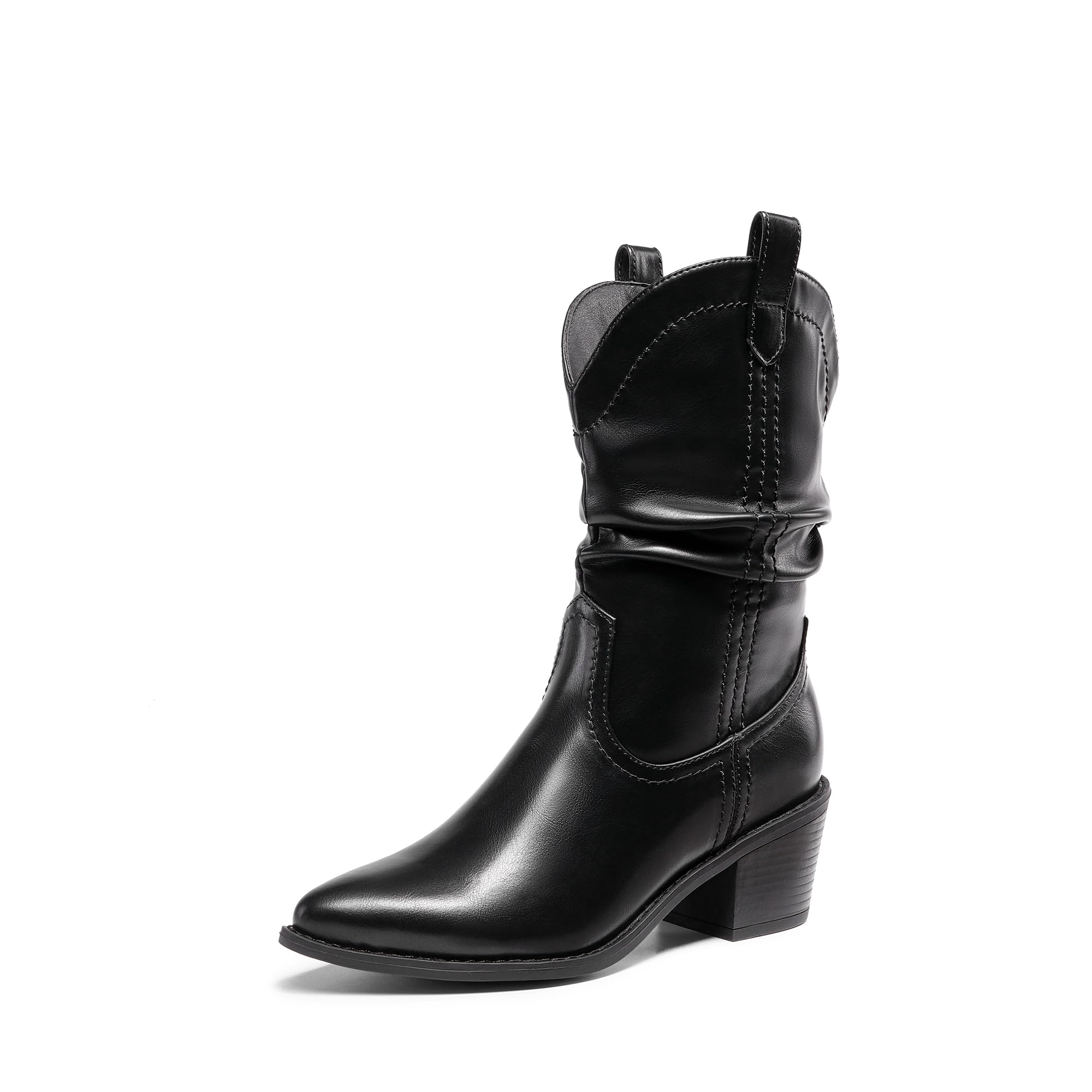 DREAM PAIRSWomen's Fashion Western Cowboy Boots Comfy and Waterproof Mid Calf Cowgirls Boots Daily Riding Leather Fashion Ankle Booties for UK Ladies