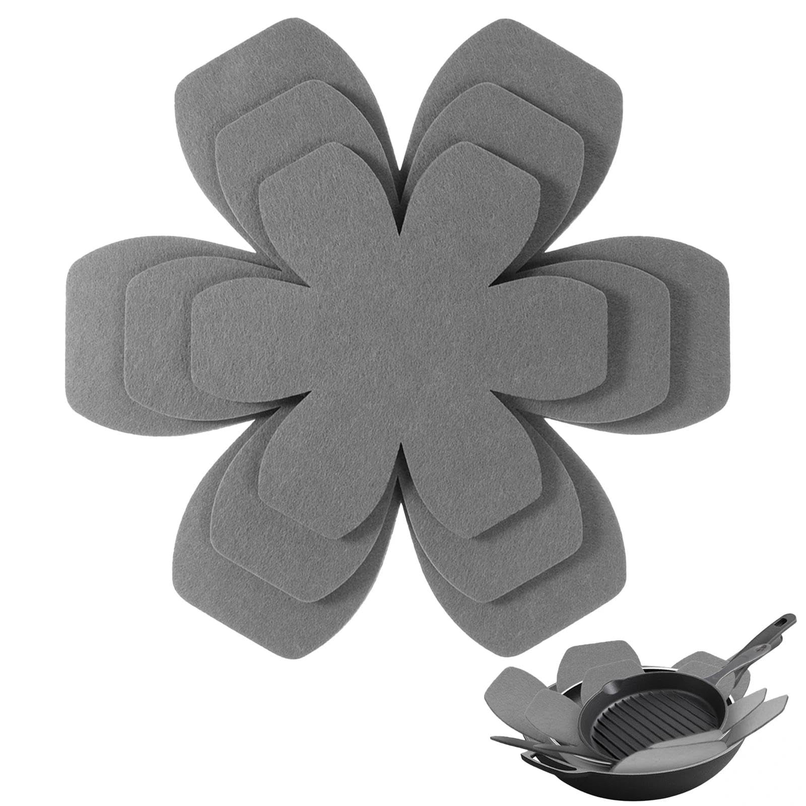 Voosfsie Grey 6 Pcs Gray Pan Protectors, Pot Pan Separators For Stacking, 3 Different Sizes, Felt Non-Slip Pot Dividers Pads, Pans Saucepan Protectors For Stacking Cookware In Kitchen Cupboard