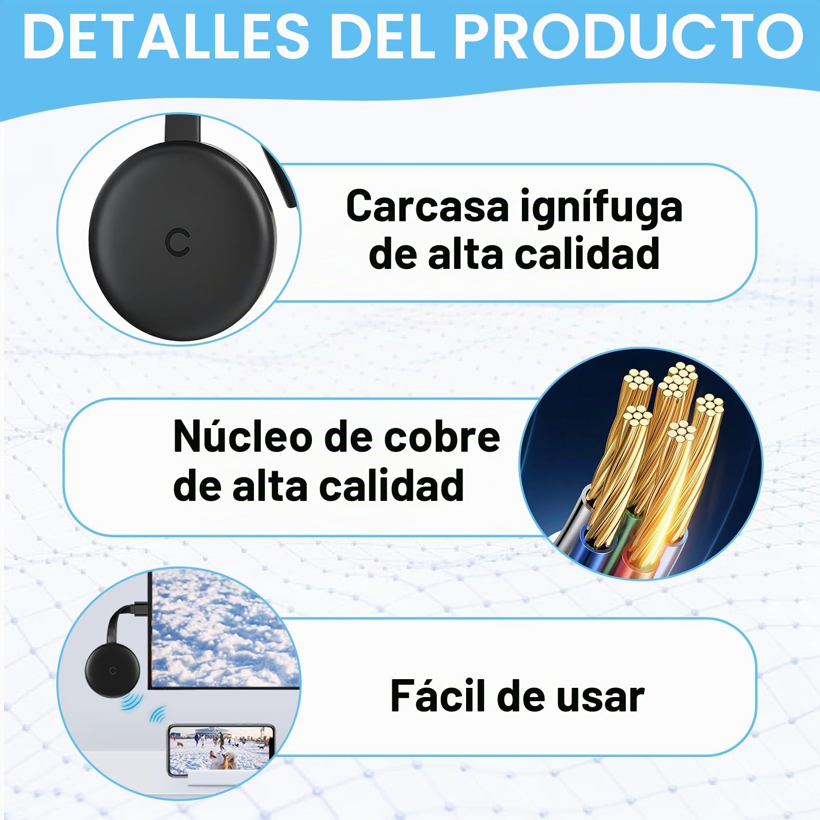 Chromecast - Dispositivo para TV, HDMI inalámbrico 3 en 1, Miracast Dongle, 2.4/5G, dongle WiFi de doble banda para TV, compatible con Airplay/Miracast/DLNA para Android/Windows/iOS/Mac OS, Plug and