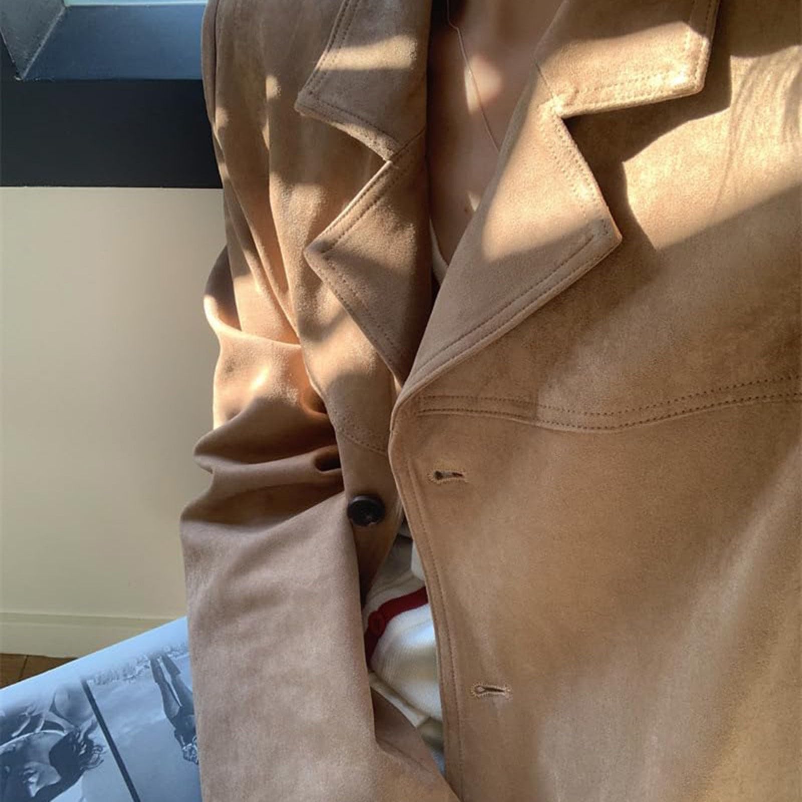 Blazer da donna, elegante, vintage, aperto sul davanti, con colletto a risvolto, per le mezze stagioni, per lavoro, ufficio, lungo, per il business, tinta unita, per il tempo libero, con tasche
