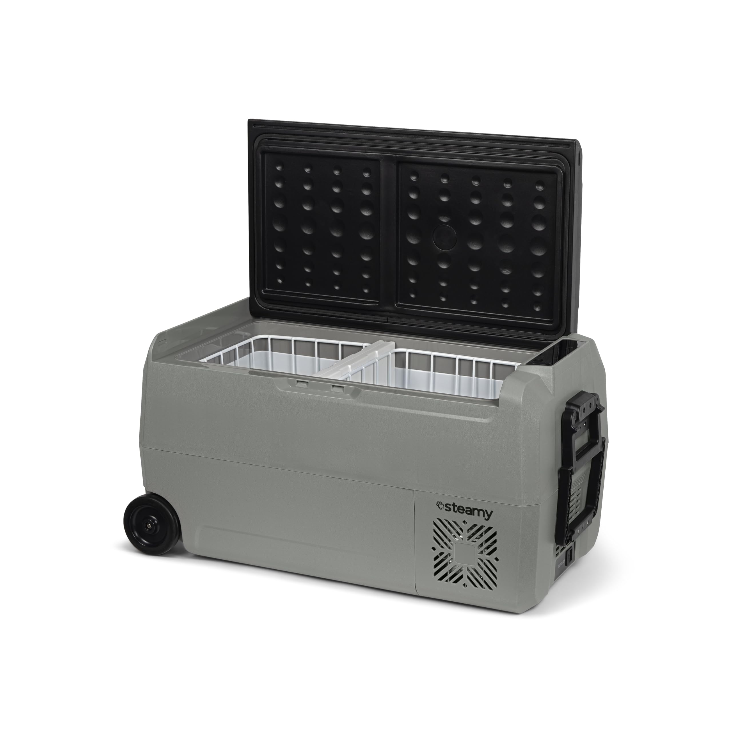 Steamy-E Dual Zone 36 Roller, Elektrische Kompressor Kühlbox mit Rollen, 32 Liter, 12V/ 230V, zum Kühlen und Gefrieren, Für Camping
