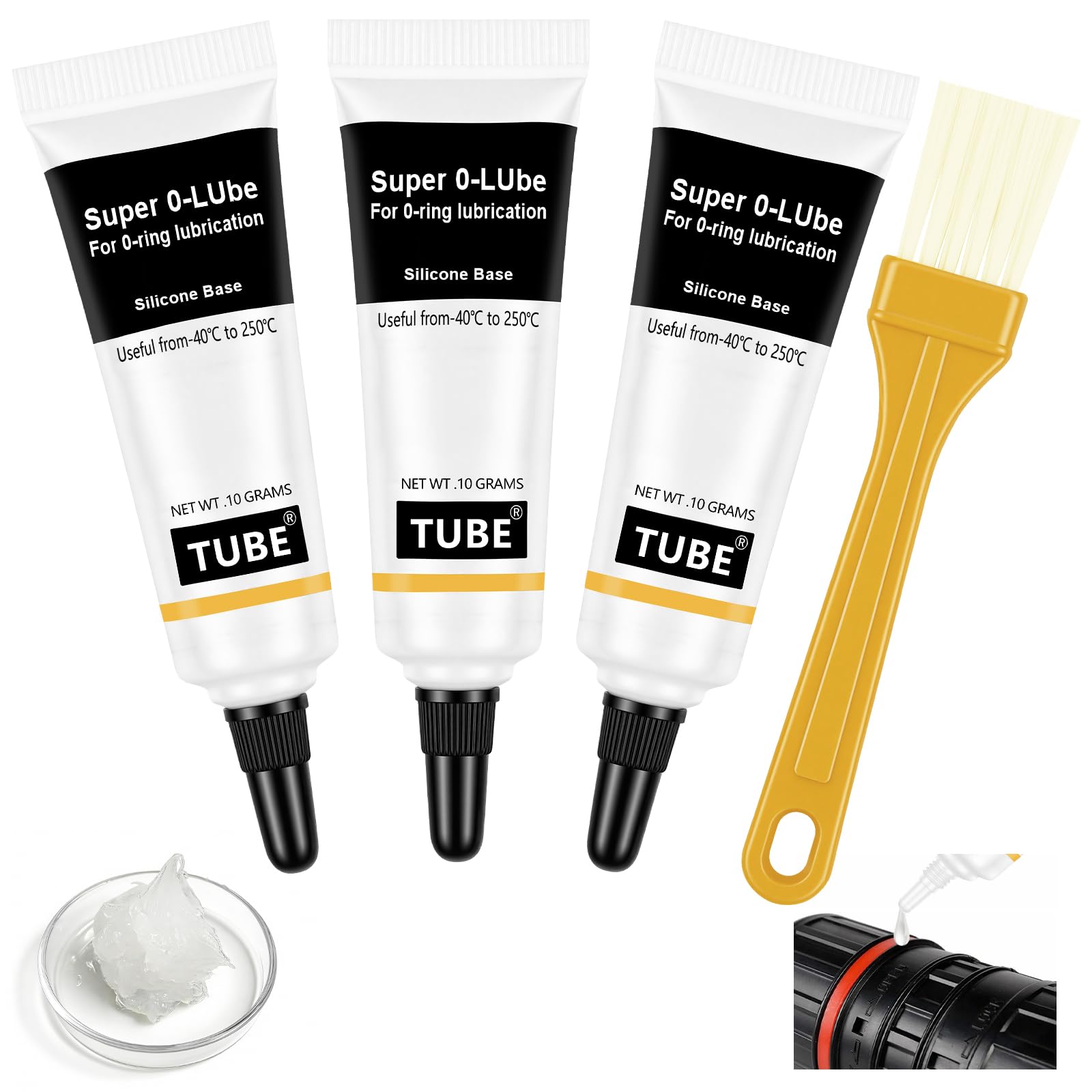 AUAUY 3 Piezas Grasas de Silicona mit Silikonpinsel, Lubricante de Silicona para Juntas Tóricas,Juntas, Lubricación de Máquinas, Equipos de Buceo, Filtros de Agua, Sellador de Válvulas, 10 g, Tubo