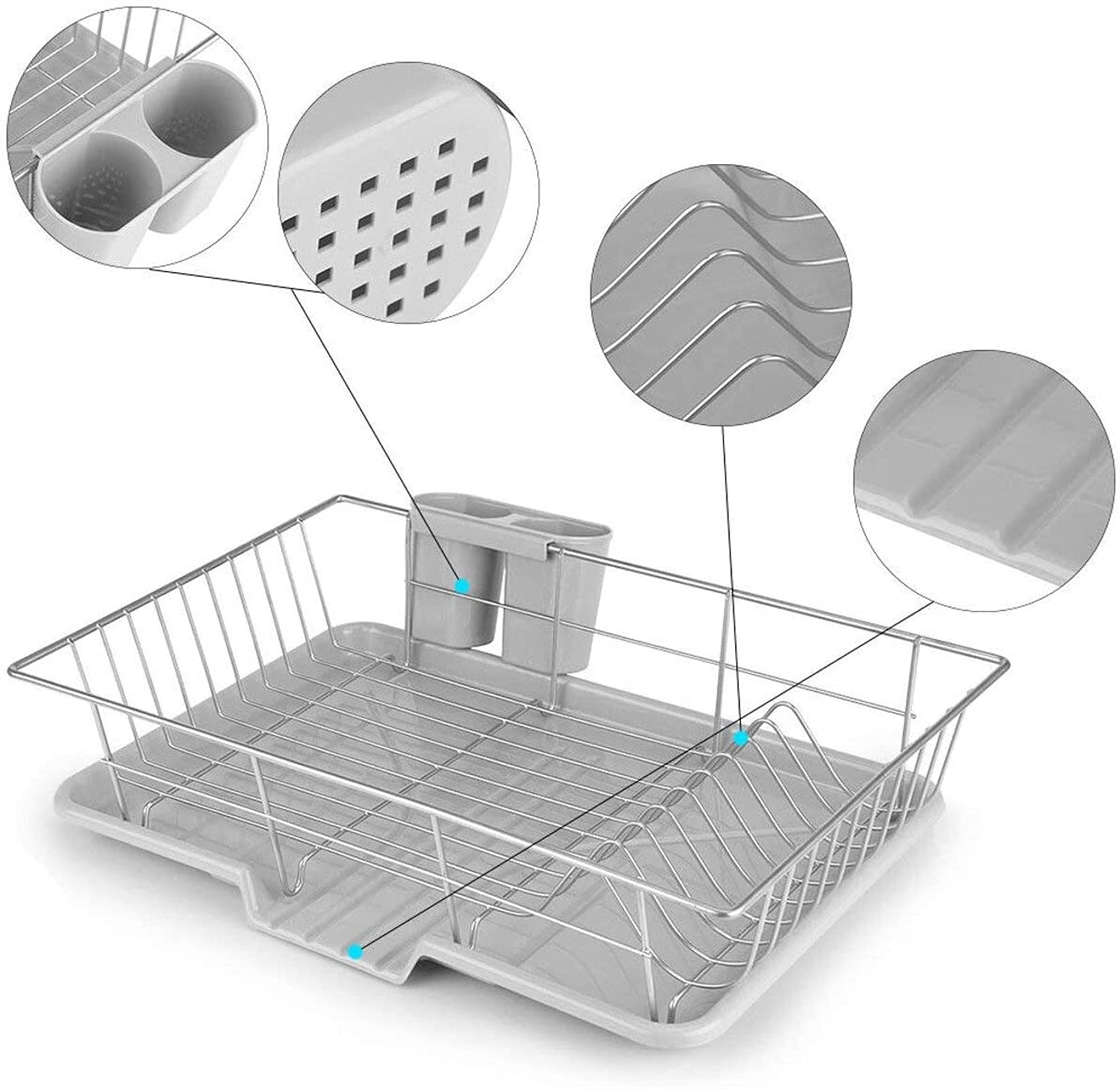 Escurridor de platos de acero inoxidable para platos, escurridor lateral, bandeja de secado, estante de drenaje, soporte para utensilios