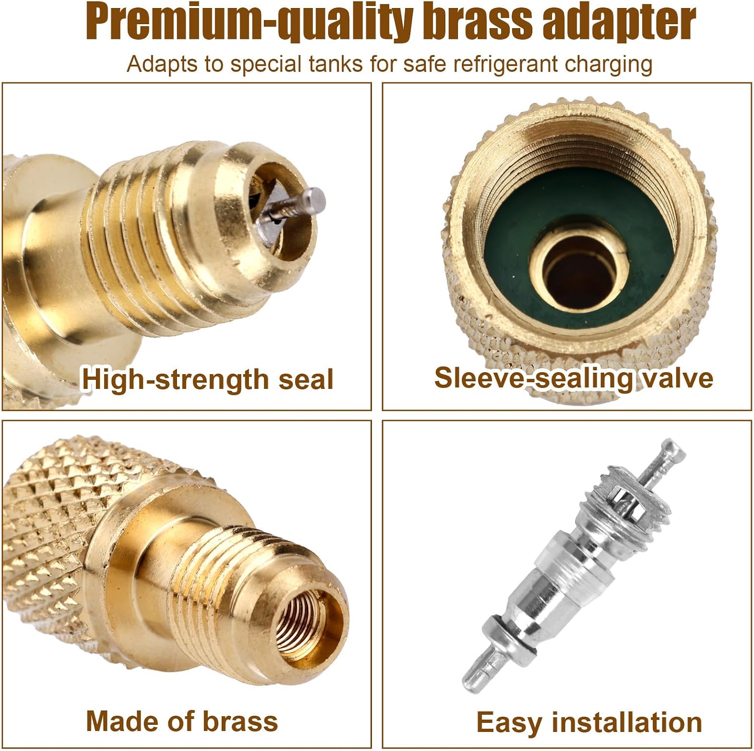 2pcs R134A Refrigerant Can Tank Brass Adapter, 1/4" Male to 1/2" Female Adapter for R12 Hose Quick Connect Fittings with Valve Core for AC Refrigerant Air Conditioner System