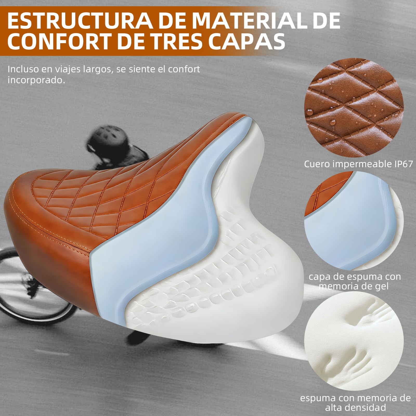 Sillín de bicicleta universal, ancho y cómodo, unisex, retro, apto para bicicletas de montaña, bicicletas de ciudad, bicicletas eléctricas, color marrón