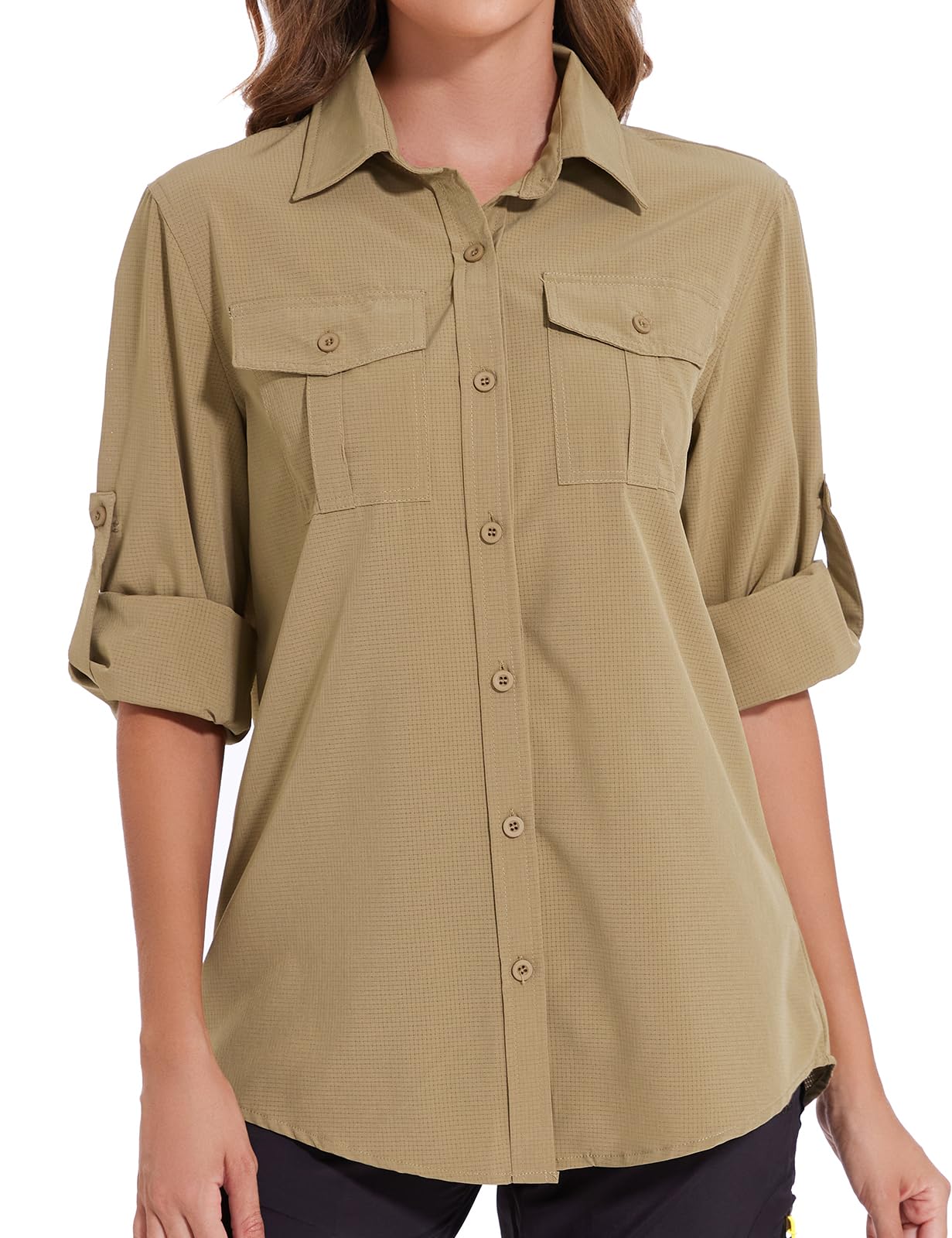 Tuopuda Camicia Donna Estiva UPF 50+ Camicetta Protezione Solare Maglietta a Manica Lunga Safari Blusa con Bottone Traspirante per Pesca Escursionismo Mare Spiaggia Piscina