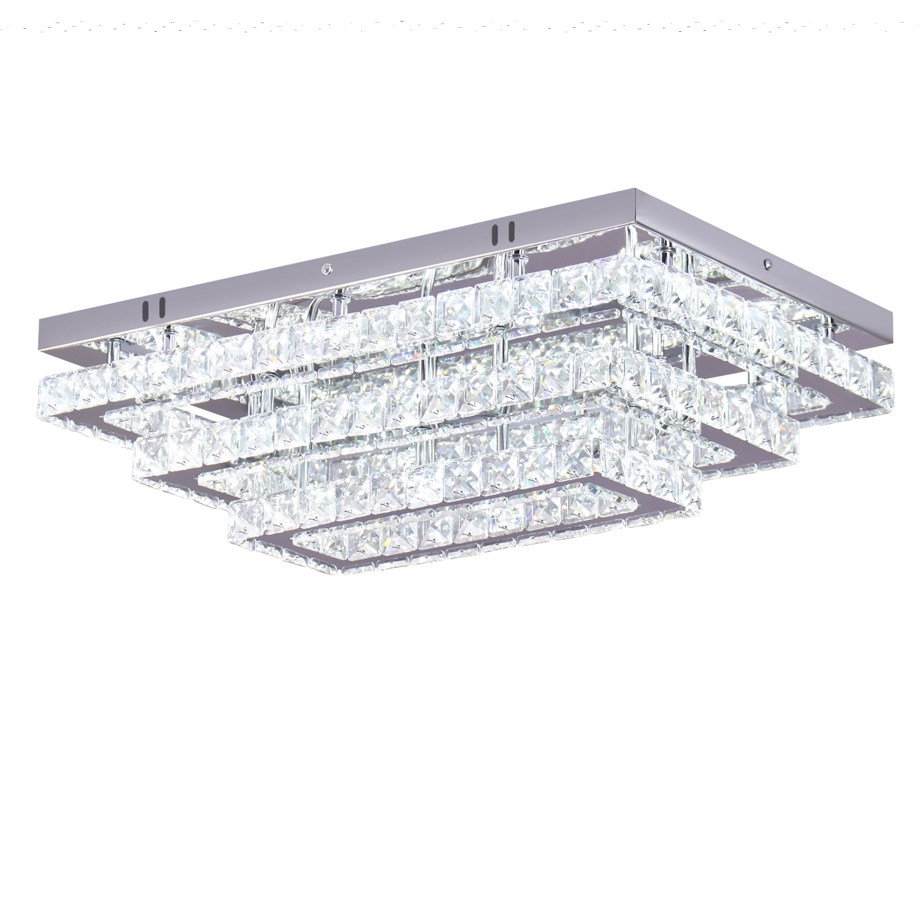 Finktonglan moderno cristallo LED plafoniera 20 pollici rettangolare lampadario soffitto luci 3 livelli in acciaio inox raccordi lampada da soffitto per soggiorno sala da pranzo bianco freddo
