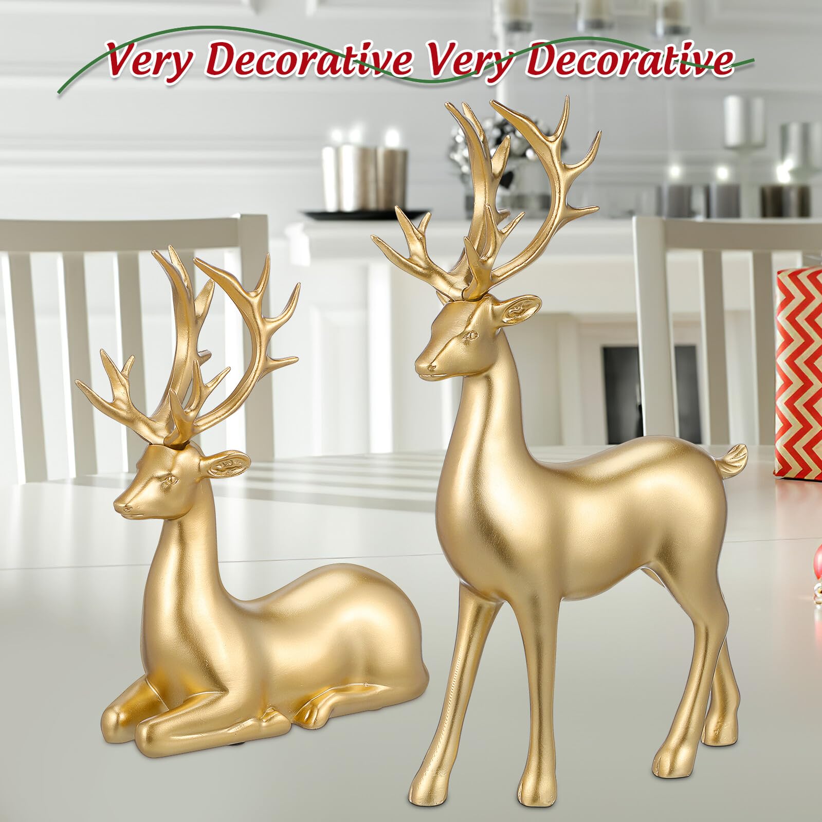 Sosoport 2 Stück Weihnachtselch Ornament aus Kunststoff Leichte Desktop Dekoration für Weihnachten Elchfigur als Tischdeko und Geschenk