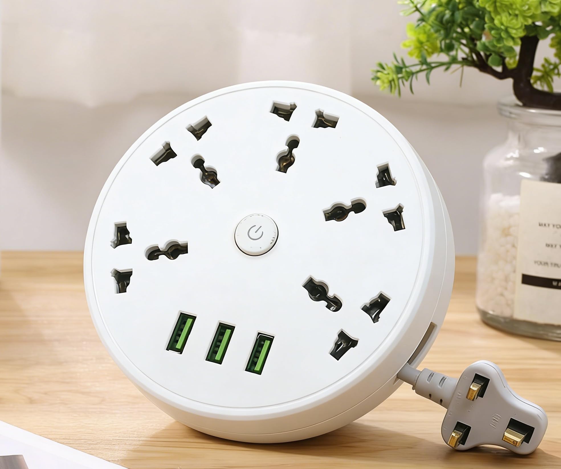 Surge Protector Power Strip with Retractable Extension Cord (2M) | 5 AC Outlets 3 USB Ports (USB-A Fast Charging) | 2500W/10A for Home Office Travel