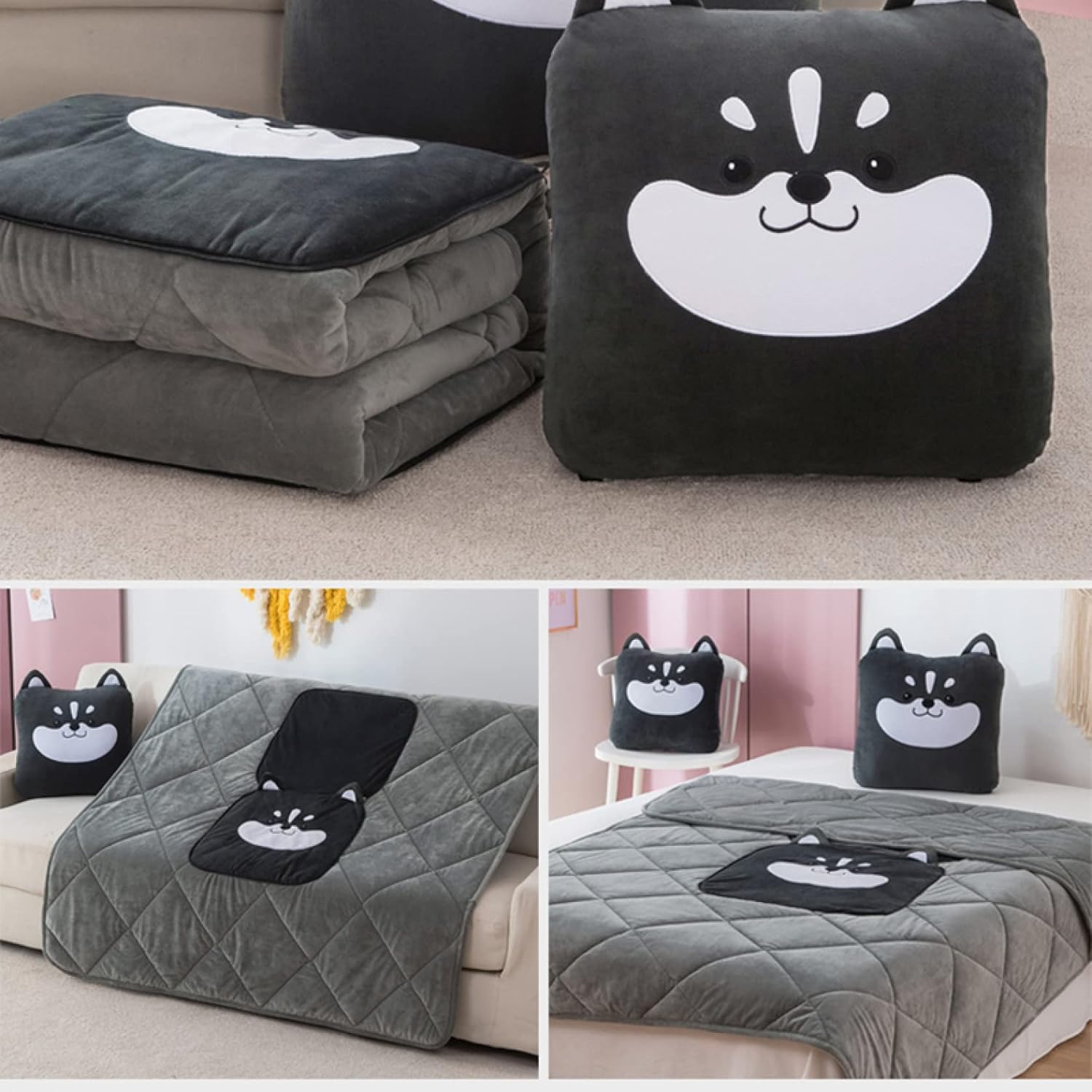 Car Dual-use Body Pillow Blanket 50 * 50cm futon Integrated with Zipper Cushion Pink Gray Animal Pattern car Blanket (Pattern 2 40 * 40cm)