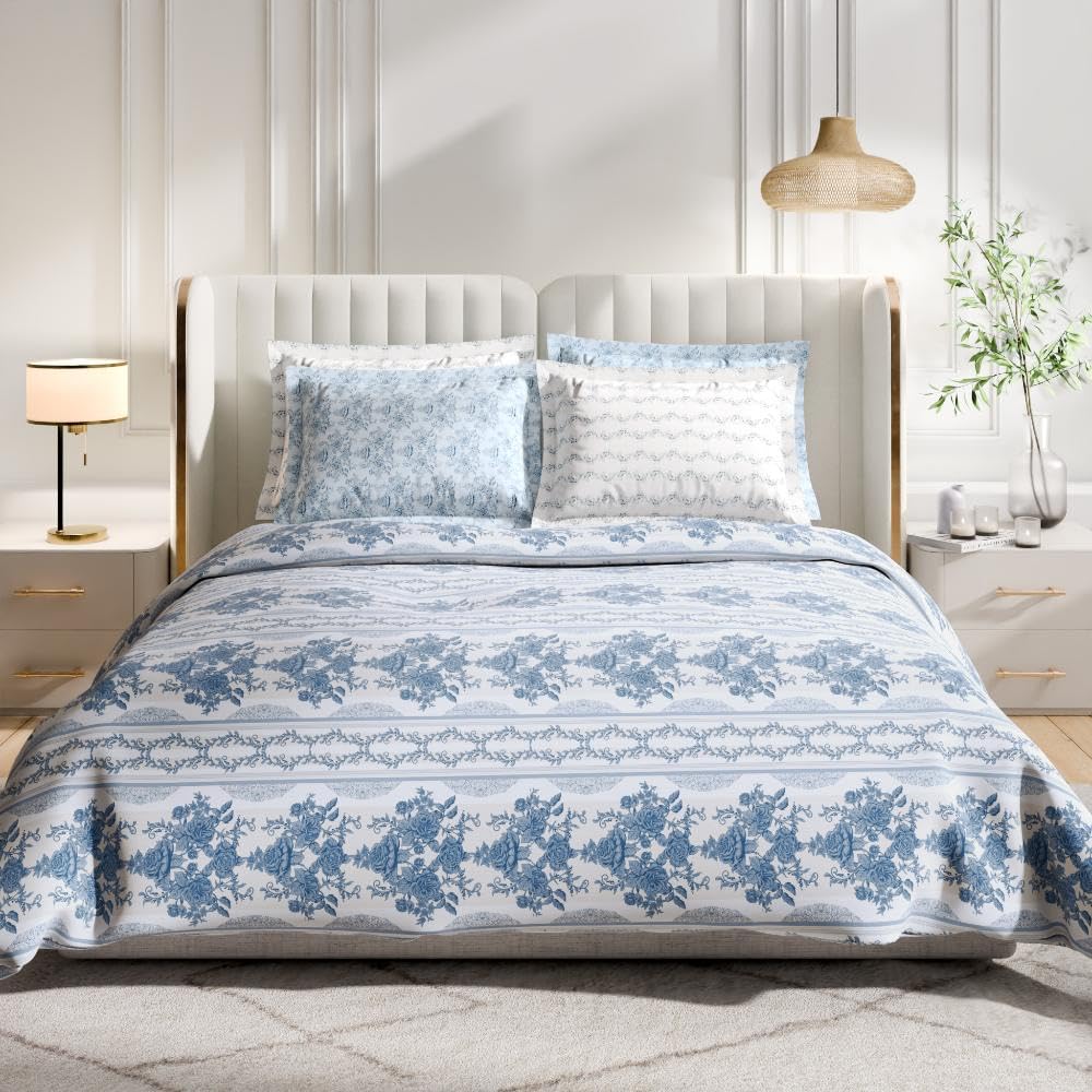 Wakefit Cotton Fitted Bedsheet | 300 TC Elastic Fitted Sheet, King Bed Bedsheet Checkered With 2 Pillow Covers | Nova - 75X72 Inches,Multi