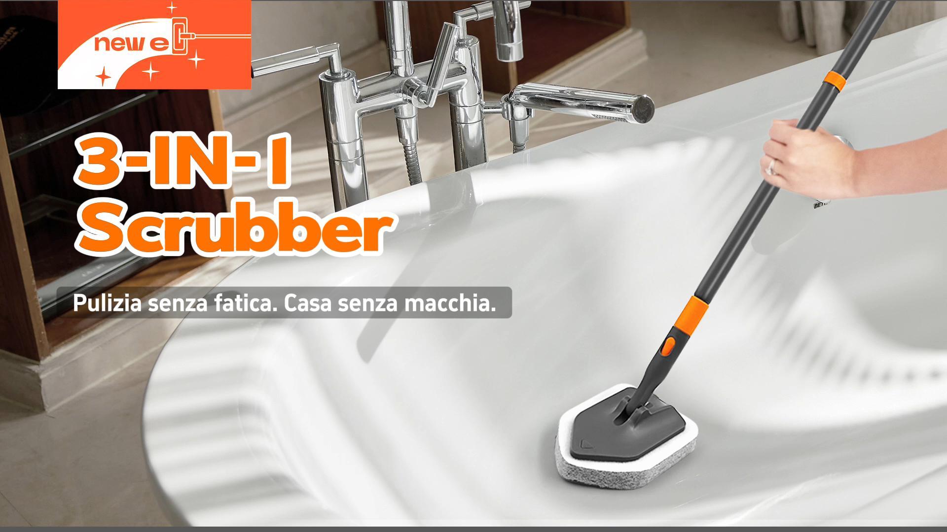 Spazzola Pulizia Doccia 3 In 1 Con Manico Telescopico - 4 Testine, Per Vasca, Pavimenti, Cucina - Foto 6