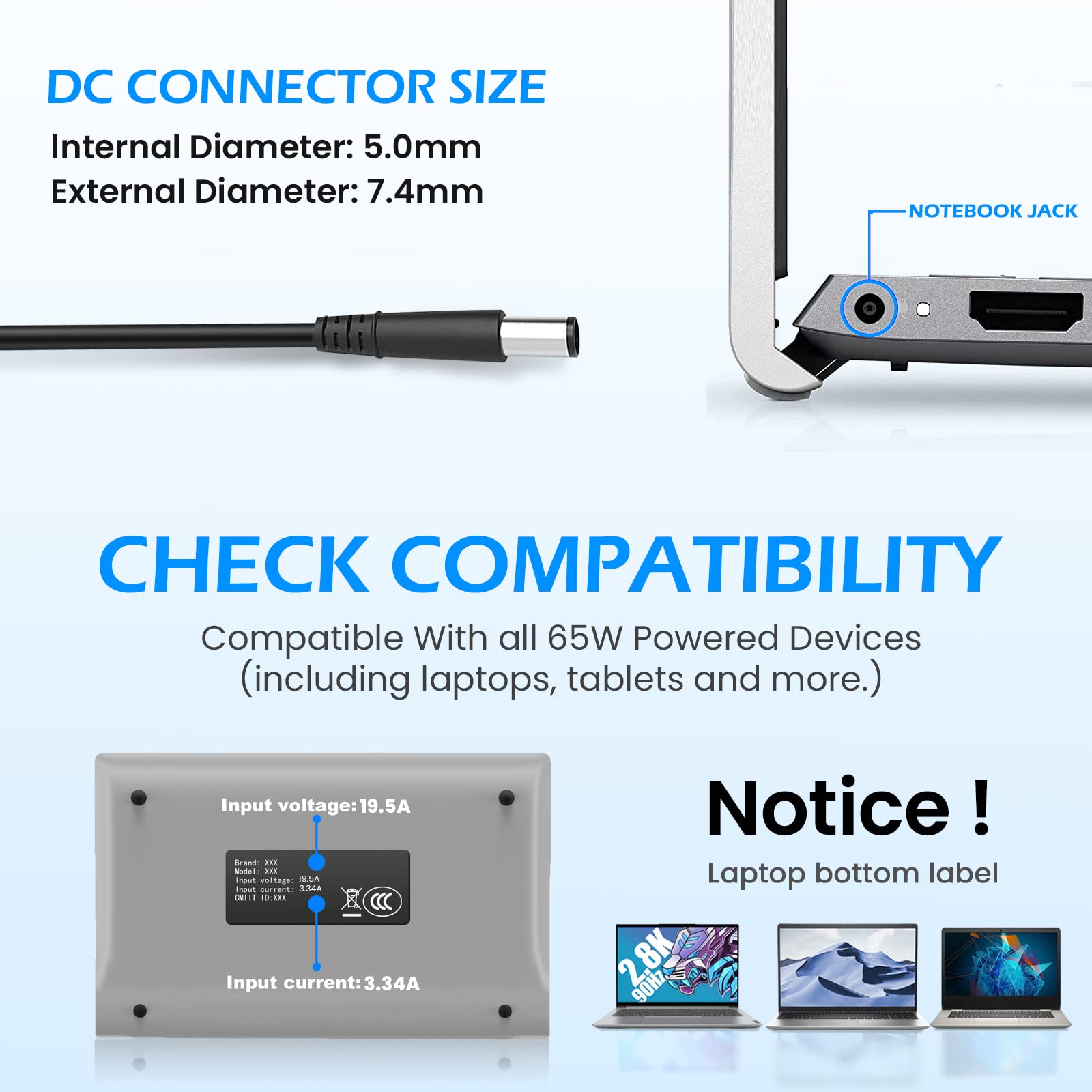 19.5 V 3.34A 65 W Laptop Şarj Değiştirme Dell Latitude 7490 5490 5480 5400 3190 E5500 E5470 E6430 E6500 E6530 Chromebook 11 3180 3189 Serisi