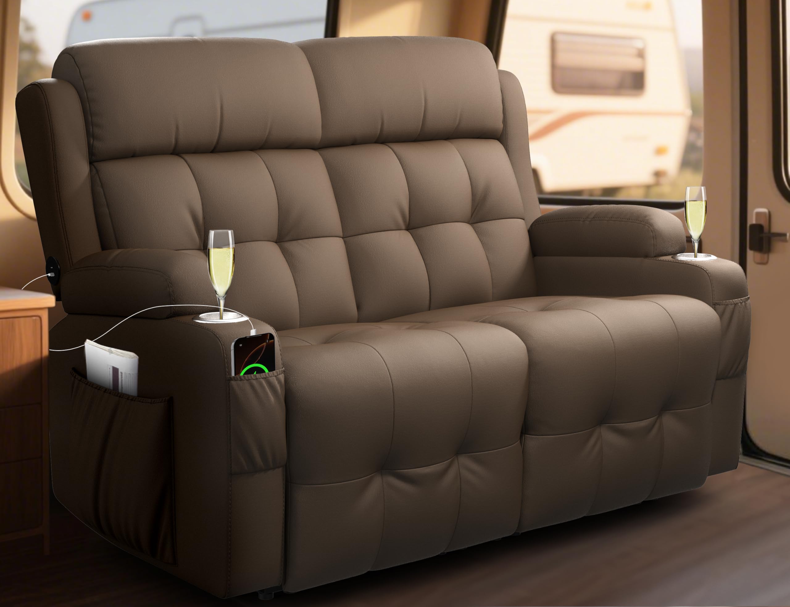 Tiooii Pebbled-Texture Loveseat Recliner