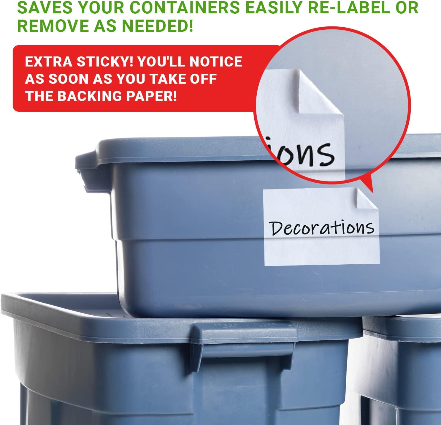 MESS Large Removable Labels for Storage Bins (50 6x4") - Pantry Labels - Labels for Craft Organization - Shelf, Tote Moving Labels for Boxes : Office Products