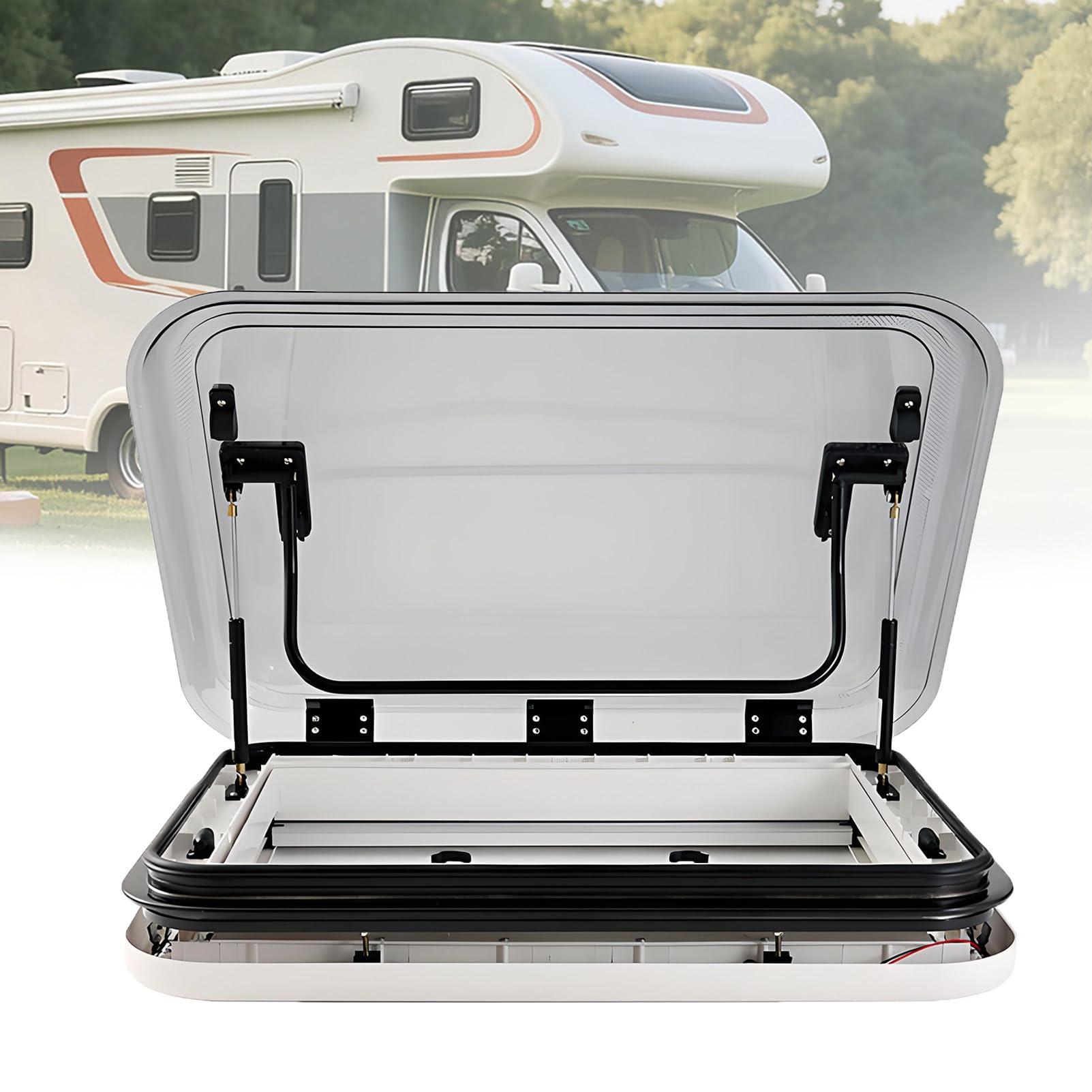 Ventilazione Finestra del Tetto per Camper, Lucernario Roulotte con Illuminazione a LED, Foro 500/700/800x500Mm, Oblò per Tetto con Zanzariera e Parasole, per Furgone Camperizzato 700 * 500mm