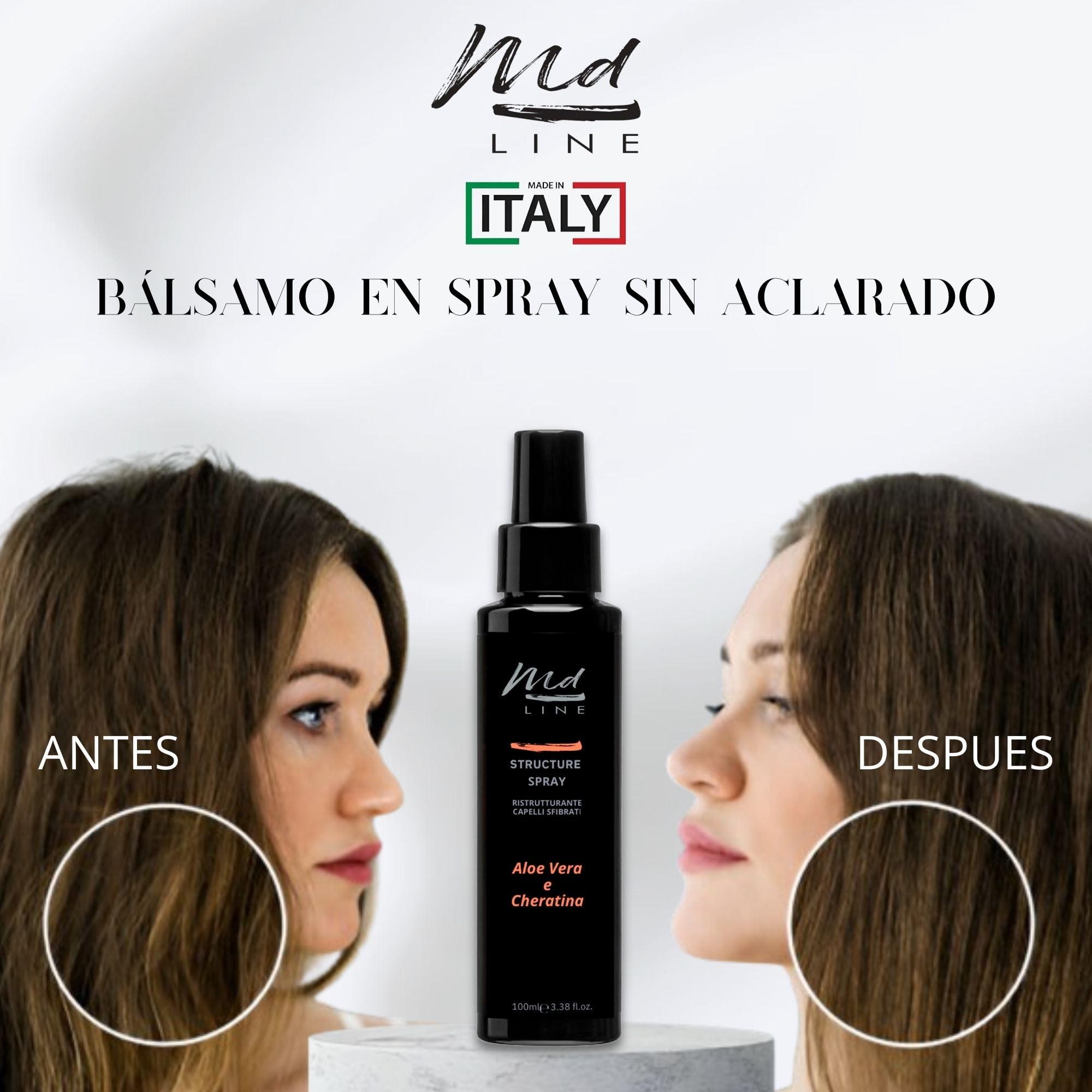 Acondicionador Sin Aclarado Spray Tratamiento Desenredante para Cabello Dañado con Queratina Reparadora Antiencrespamiento con Argán y Aloe Efecto Alisante, Brillante y Nutritivo