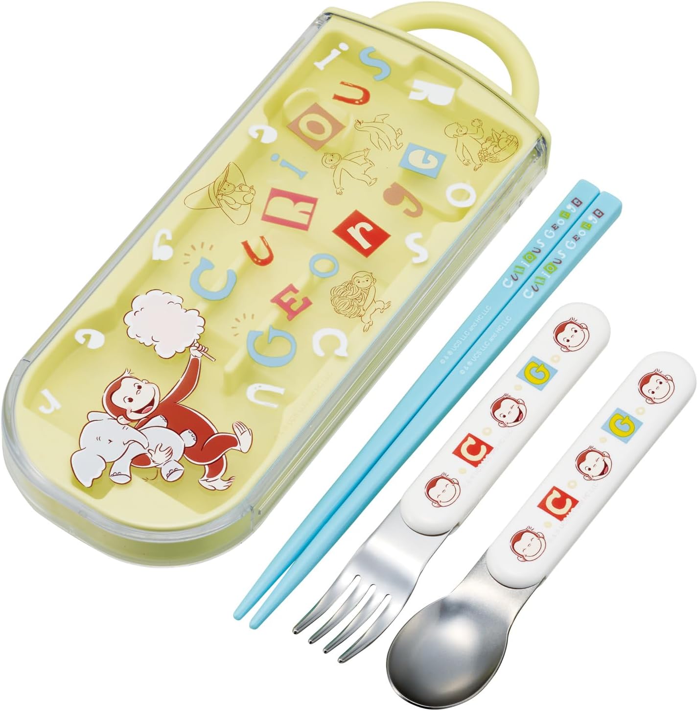 Skater TACC2-A Children's Trio Set of Chopsticks, Spoon, Fork, 6.5 inches (16.5 cm), Curious George Alphabet