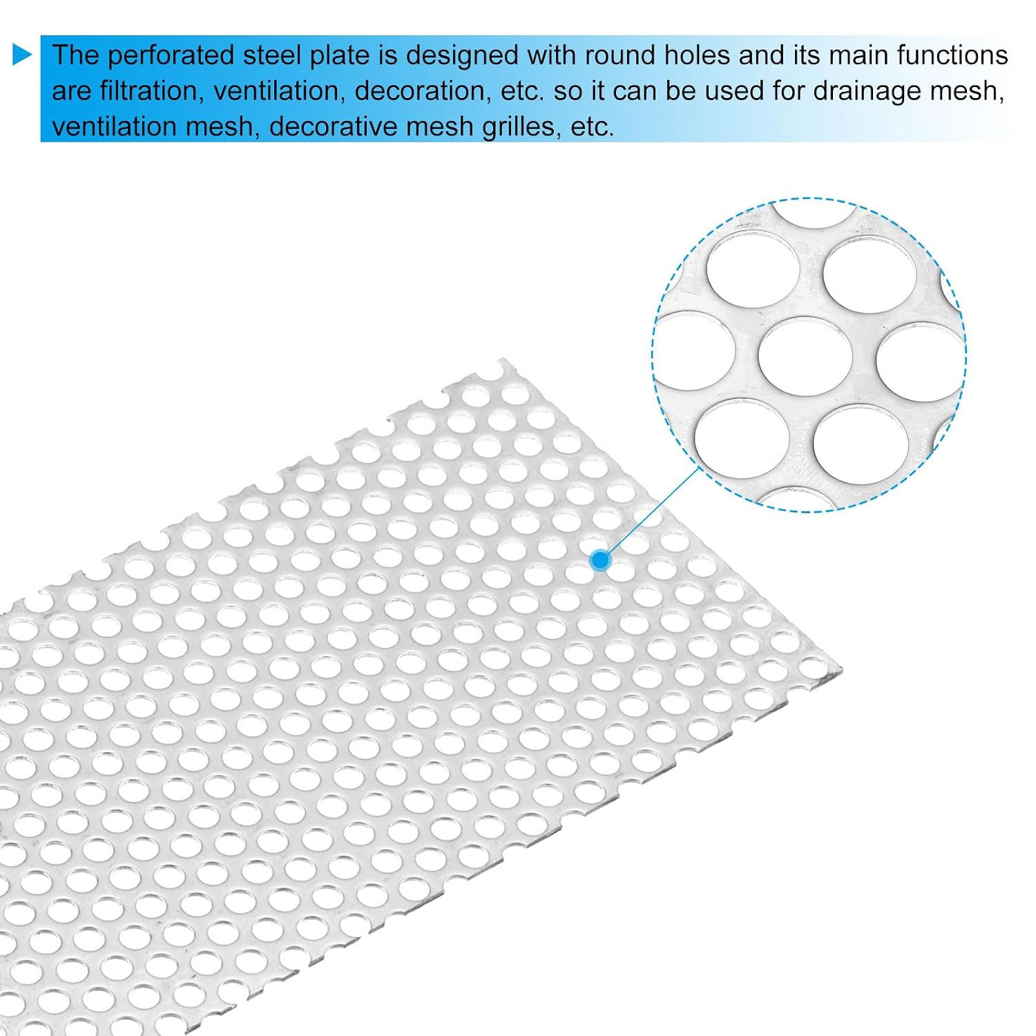 PATIKIL 7.9" L x 3.9" W Perforated Metal Sheets, 16Ga 0.2" Hole 304 Stainless Steel Mesh Stagger Expanded Perforated Metal Plate for Ventilation Filtration