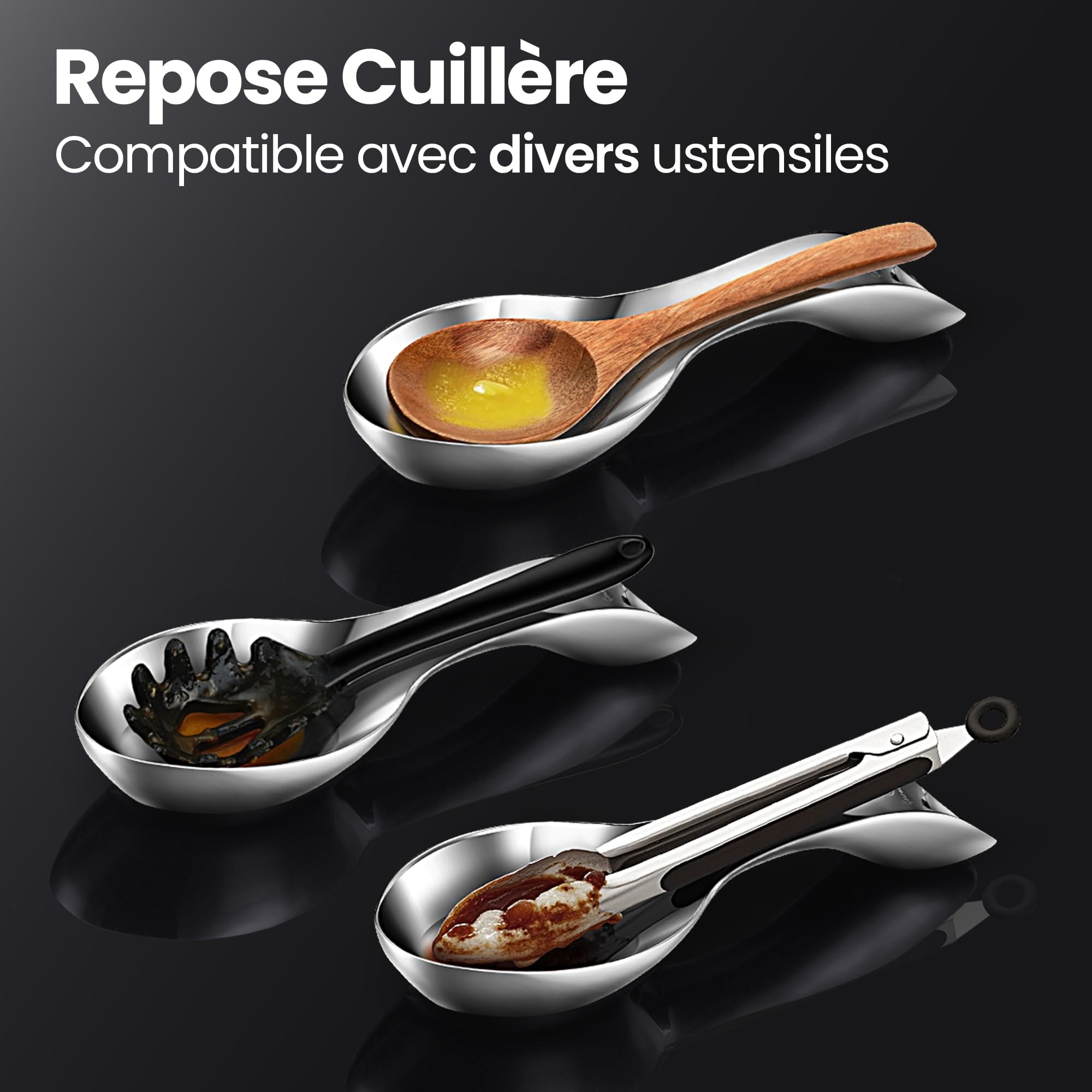 Repose cuillère cuisine en Acier Inoxydable | Repose Cuillere Incassable/Repose Cuillère | Résistant à la Chaleur et Compatible Lave-Vaisselle | Repose Ustensiles de Cuisine