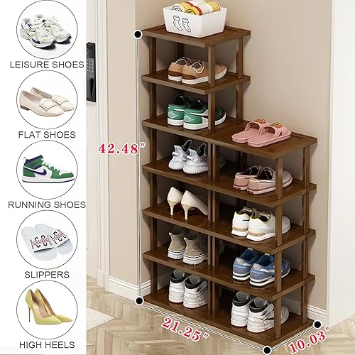 Miniatura 2 de Zapatero vertical y estrecho para espacios pequeños, estante de bambú de 12 niveles para entrada, armario, esquina, puerta, estante de zapatos