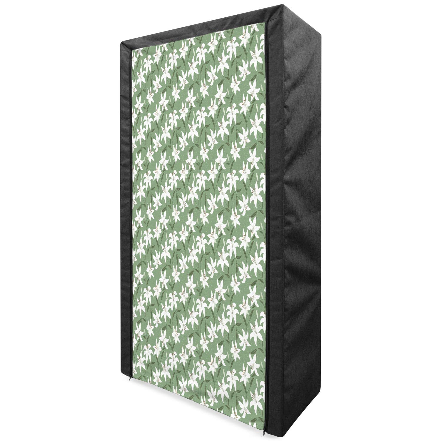 Ambesonne Romantic Portable Fabric Wardrobe, Lilly Bouquet Valentines Day Themed Arrangement on Polka Dots Backdrop, Clothing Organizer and Storage Closet with Shelves, 33.5", Pistachio Green White