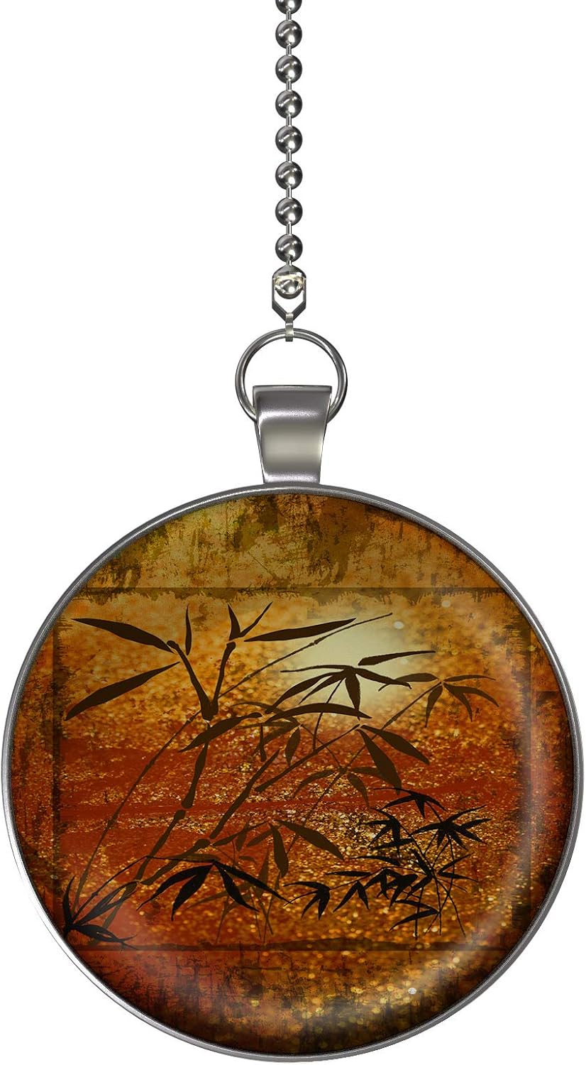 Asian Bamboo Glow Ceiling Fan/Light Pull Pendant with Chain